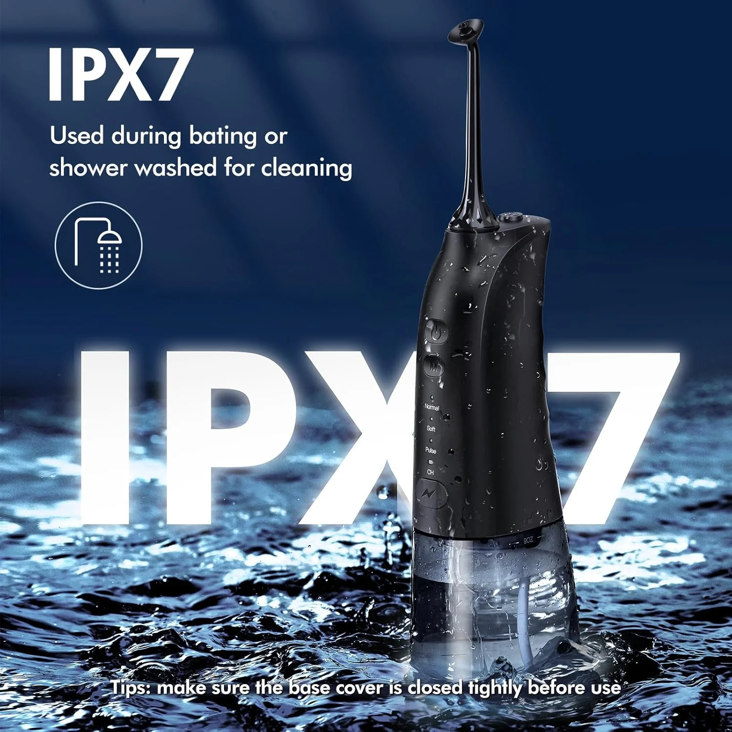 Water Flosser for Teeth - 300ML Cordless Portable Dental Flosser with 3 Modes, IPX7 Waterproof & Rechargeable Oral Irrigator - Includes Splash Proof Jet Tip for Braces Care - Perfect for Home Use and Travel