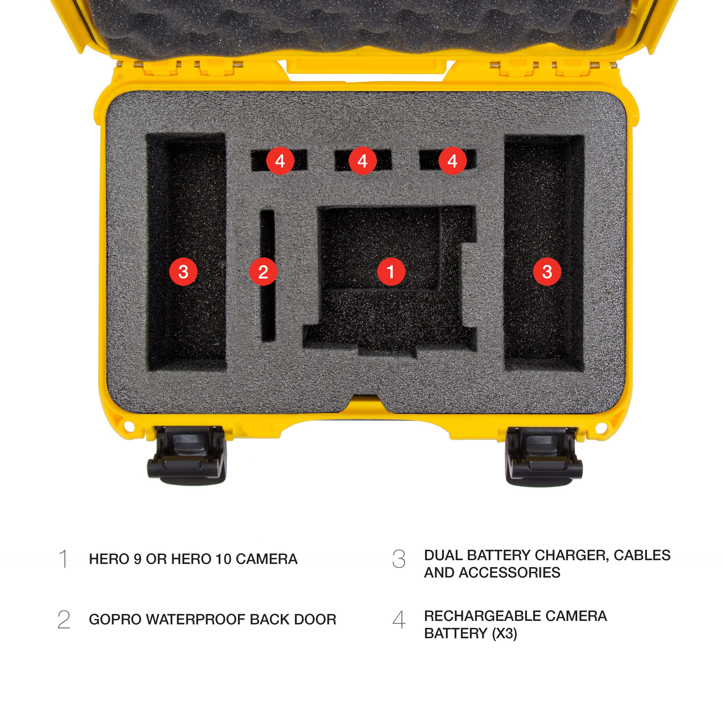 Nanuk 909 Waterproof Hard Case with Custom Foam Insert for GoPro Hero 9 & 10 - Protective Travel Storage for Cameras & Accessories (Yellow, 909-GOPH94) - Ideal for Outdoor Adventures, Travel & Equipment Protection