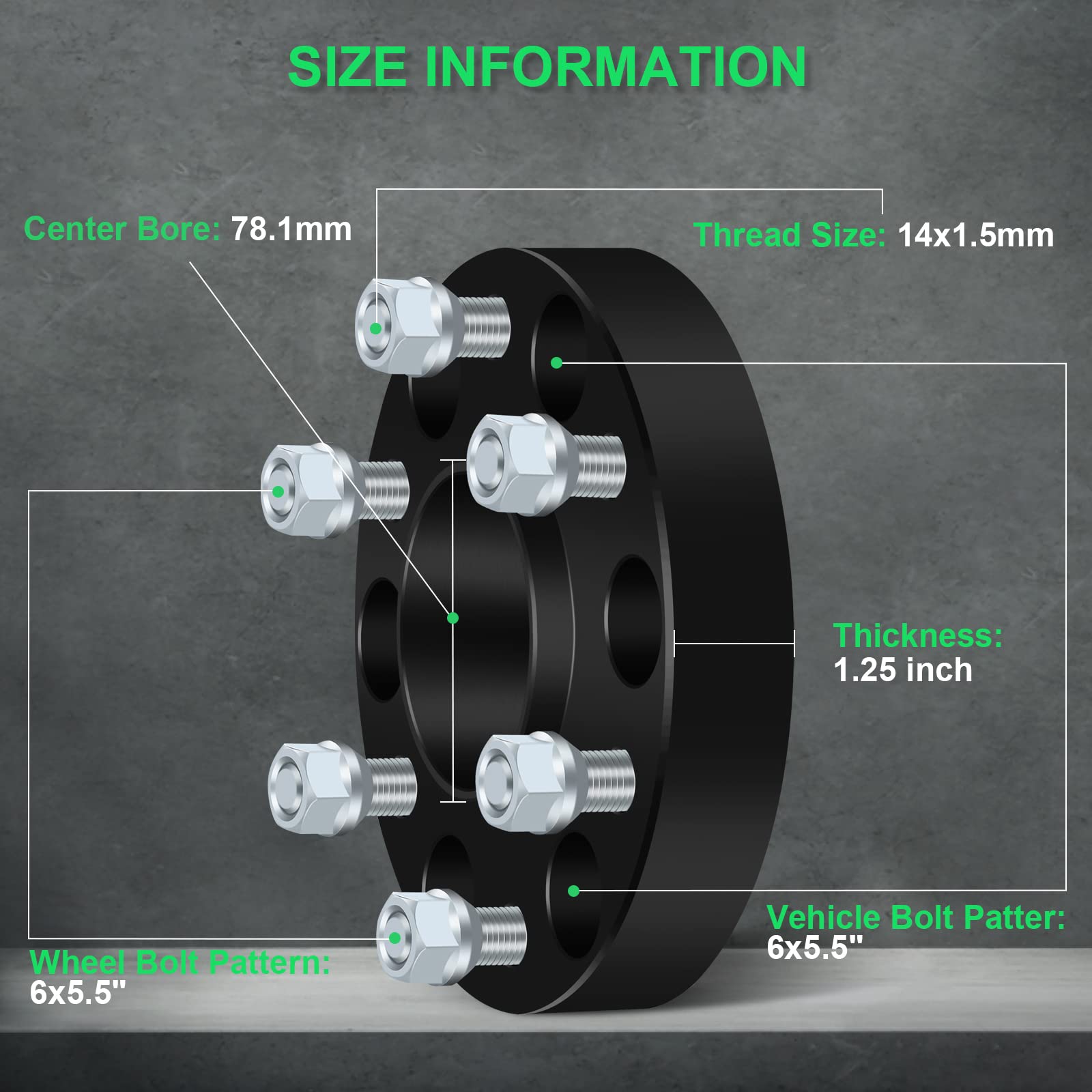 4PCS 6x5.5 to 6x5.5 Wheel Spacers - 6 Lug 1.25