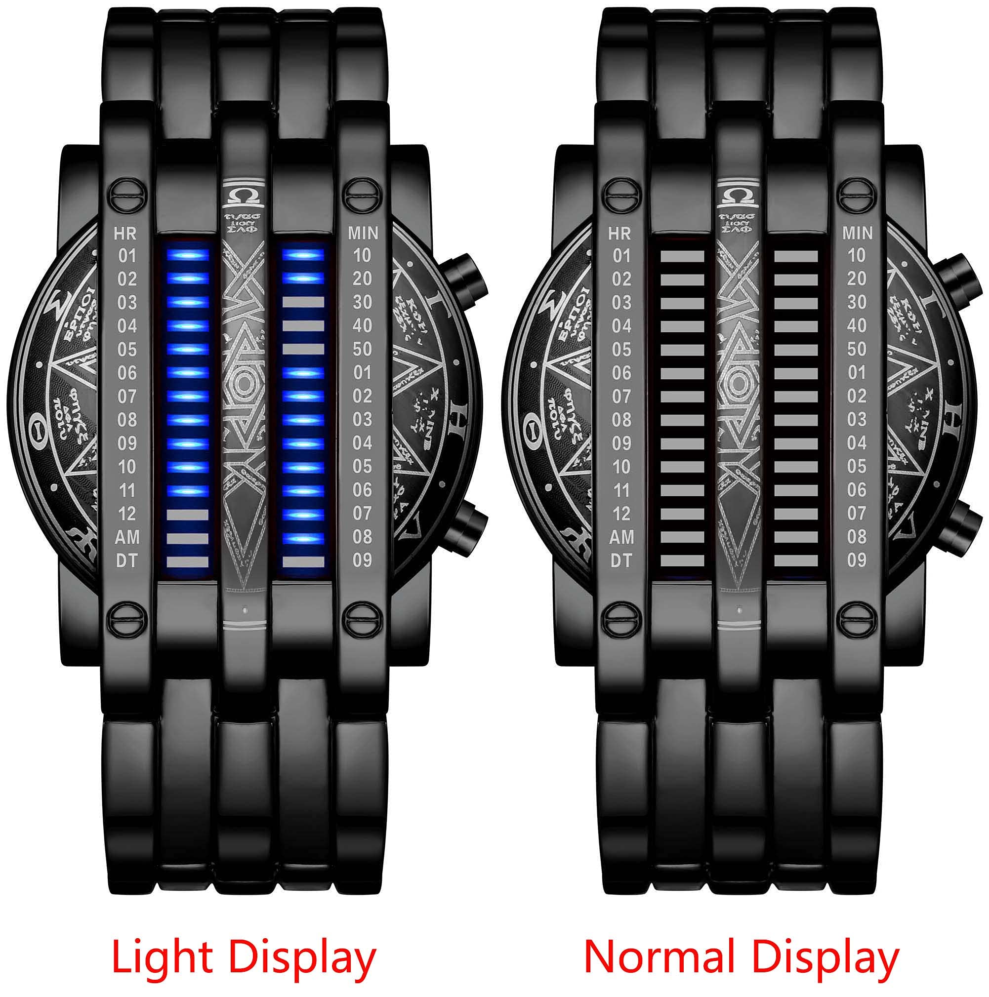 Binary Matrix Blue LED Digital Watch for Men - Classic Creative Fashion Black Plated Wristwatch | Perfect for Casual Wear, Office & Night Out