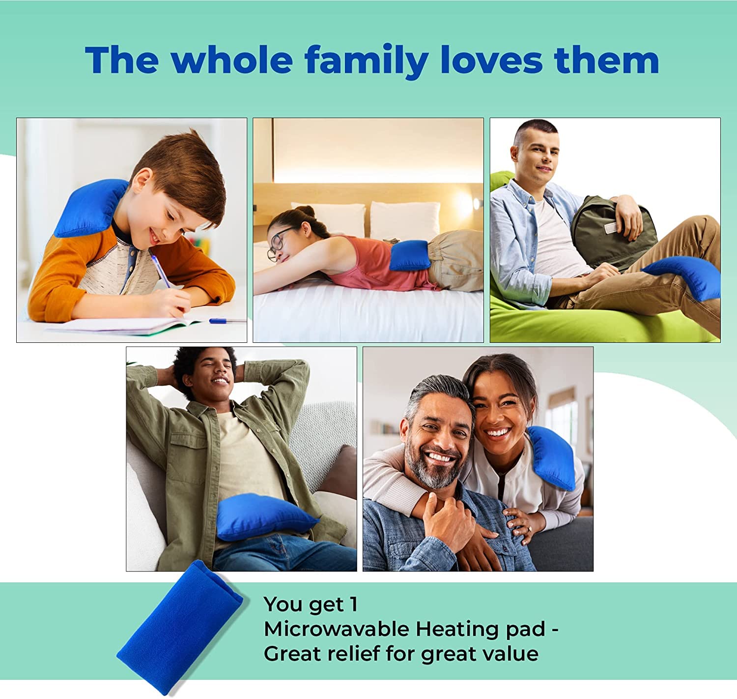 Microwavable Heating Pad for Pain Relief - Hot & Cold Therapy for Joints, Muscles & Cramps - Moist Heat Pad for Back, Shoulder & Neck Pain - Reusable Hot Pack for Home & Office Use - 1 Pack Blue
