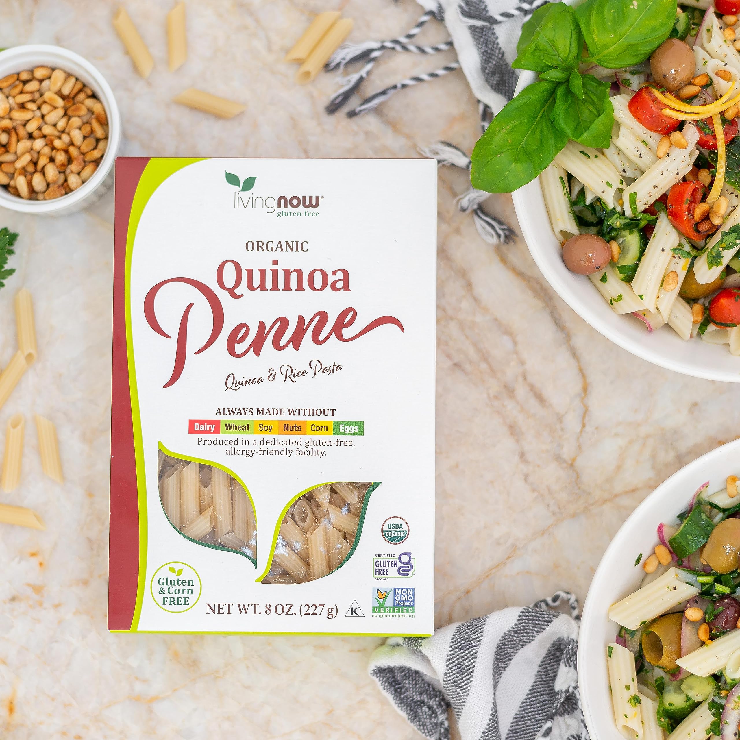 NOW Foods Organic Quinoa Penne Pasta - Gluten-Free, Corn-Free, Non-GMO Quinoa & Rice Pasta, 8 oz - Perfect for Vegan, Paleo & Healthy Italian Meals