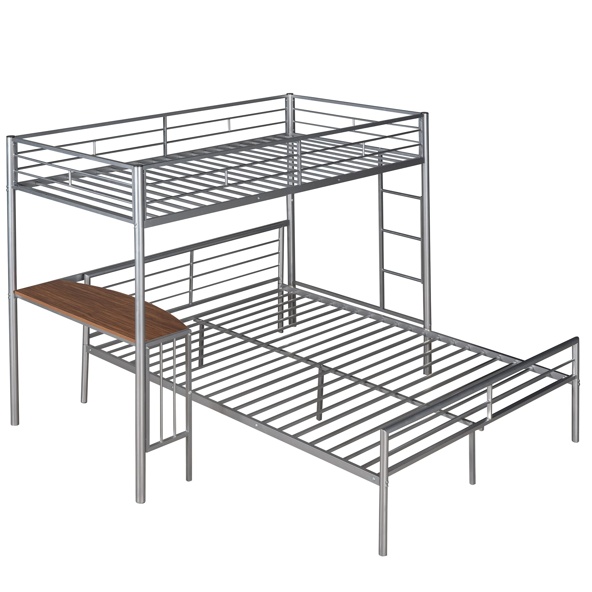 Harper & Bright Designs Twin Over Full Bunk Bed with Study Desk - Metal Bunk Bed for Kids & Teens - Converts to Loft Bed or Platform Bed - Space Saving Bedroom Furniture for Small Rooms - Silver Finish (New)