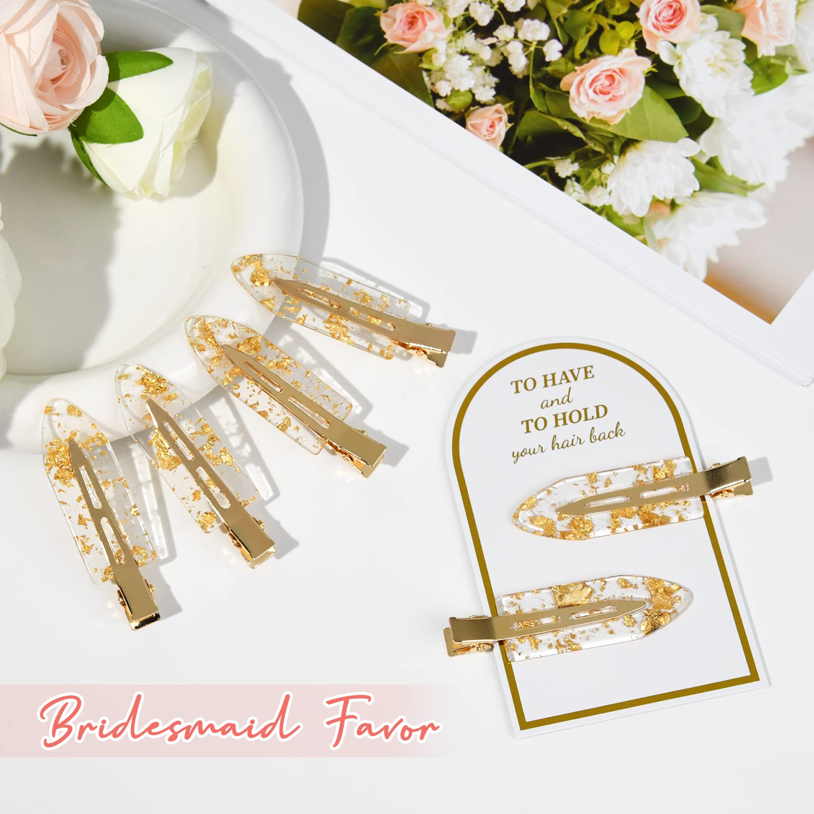8PCS No Bend Hair Clips - Creaseless Gold Glitter Bridesmaid Hair Accessories for Women & Girls - Perfect for Weddings, Prom, Parties & Everyday Styling