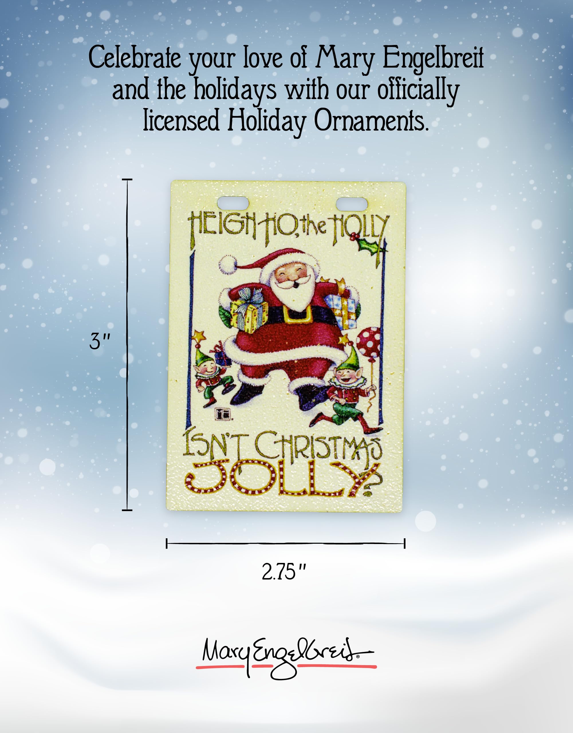 Arcane Vault's Mary Engelbreit 'Isn't Christmas Jolly' Wooden Holiday Ornament - Handcrafted Christmas Tree Decor, Festive Home Decoration, Rustic Wood Decor for Xmas - Perfect for Christmas Trees, Mantels & Holiday Gift Giving