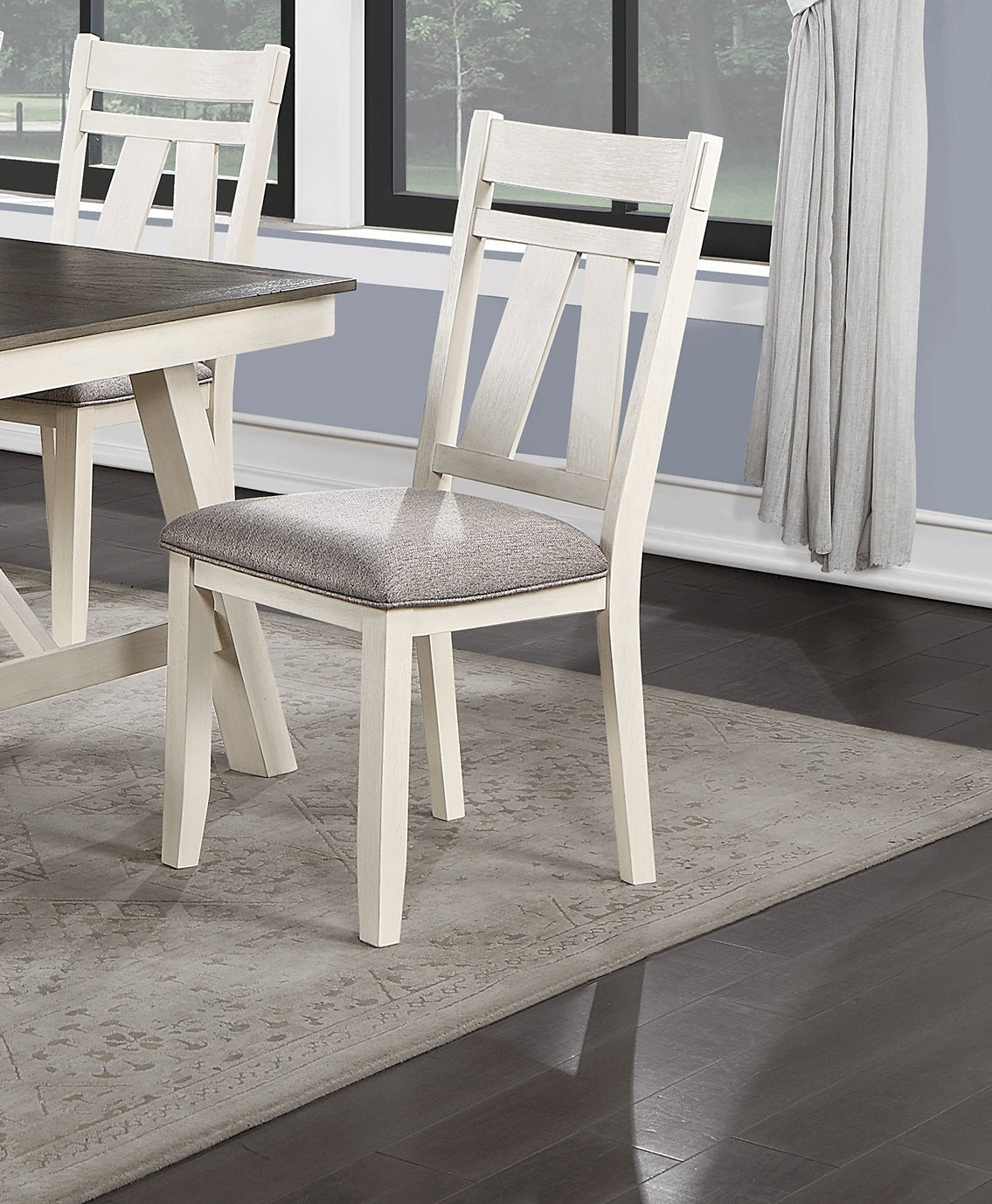 Modern Gray Fabric Dining Chairs Set of 2 - White Wooden Frame with Clean Lines - Perfect for Kitchen, Dining Room, or Breakfast Nook Seating