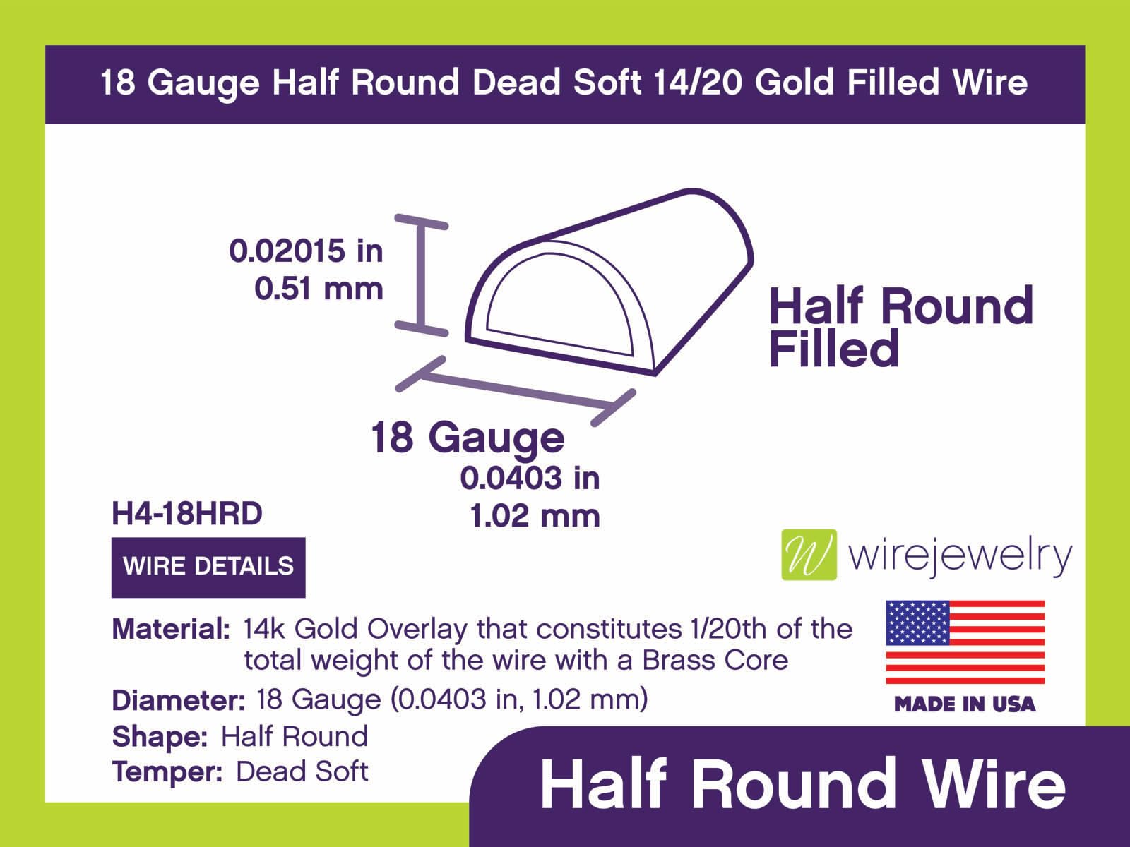 18 Gauge Half Round Dead Soft 14/20 Gold Filled Wire - 25FT for Jewelry Making, DIY Crafts, Beading & Wire Wrapping Projects