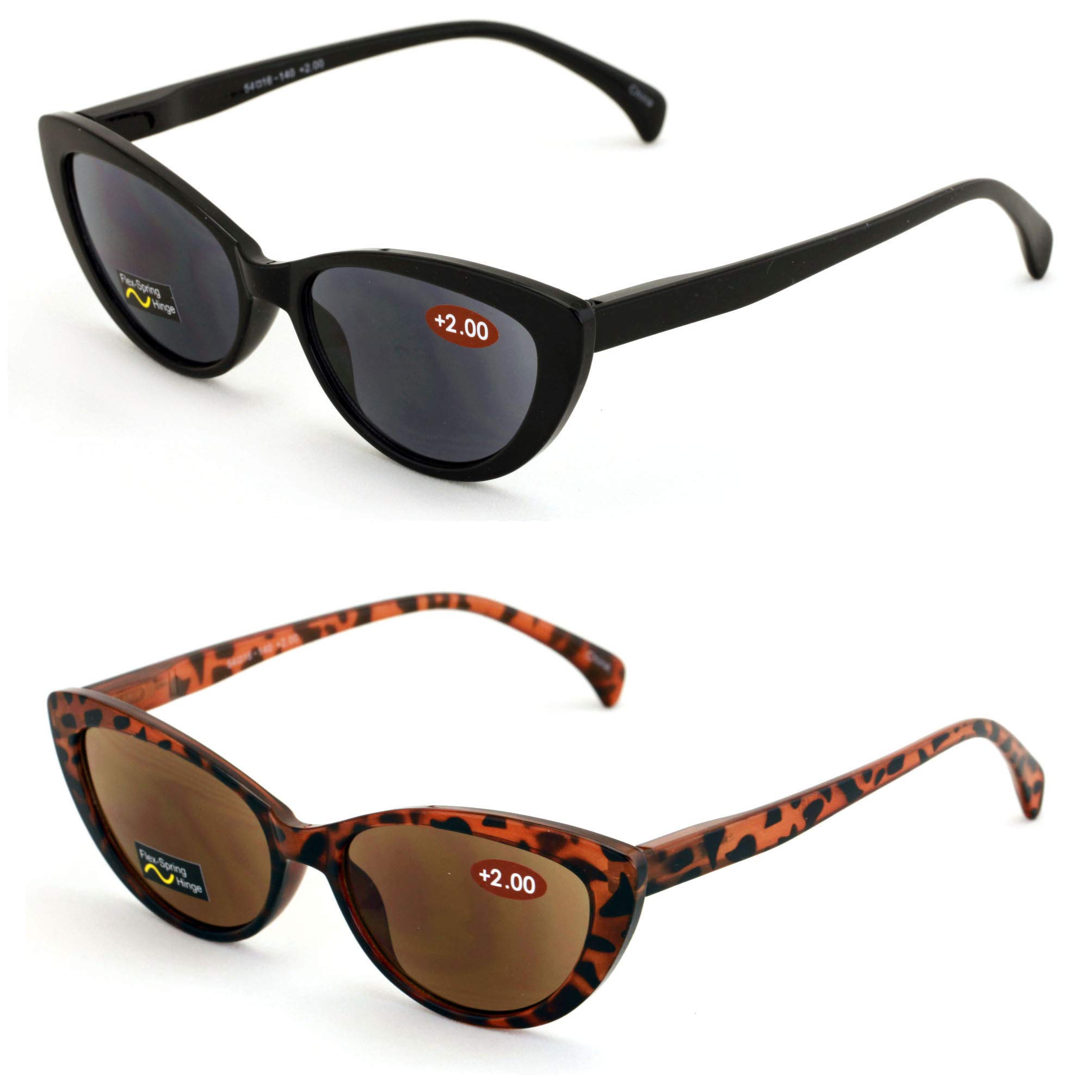 2 Pairs Women's Cat Eye Black Tortoise Reading Sunglasses - UV Protection Bifocal Readers for Outdoor, Driving, and Fashion Accessories