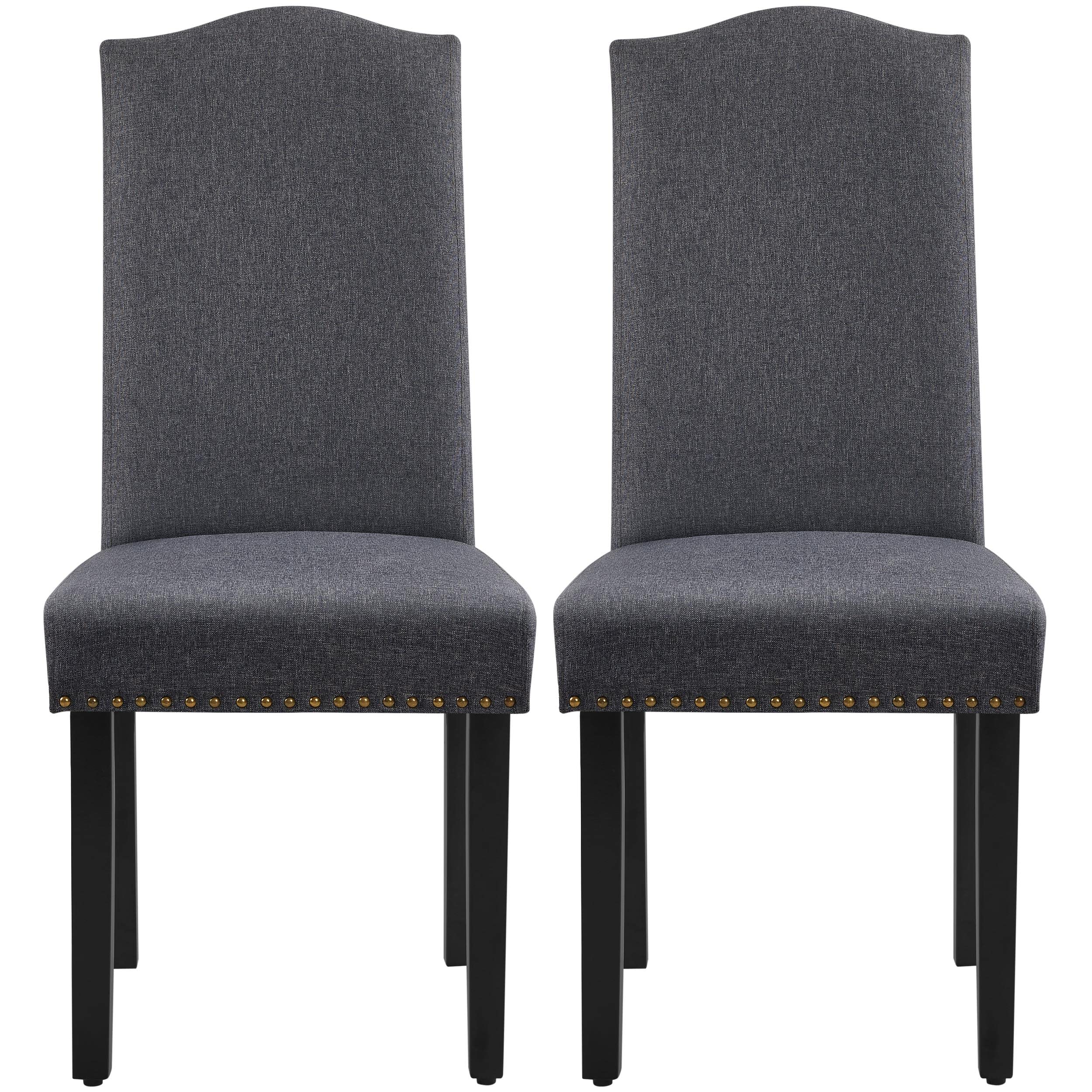 Topeakmart Classic Fabric Parson Dining Chairs Set of 2 - Dark Gray Upholstered Chairs with Rubber Wood Legs for Dining Room, Living Room, Restaurant & Hotel Decor | Comfortable Seating for Home & Commercial Use