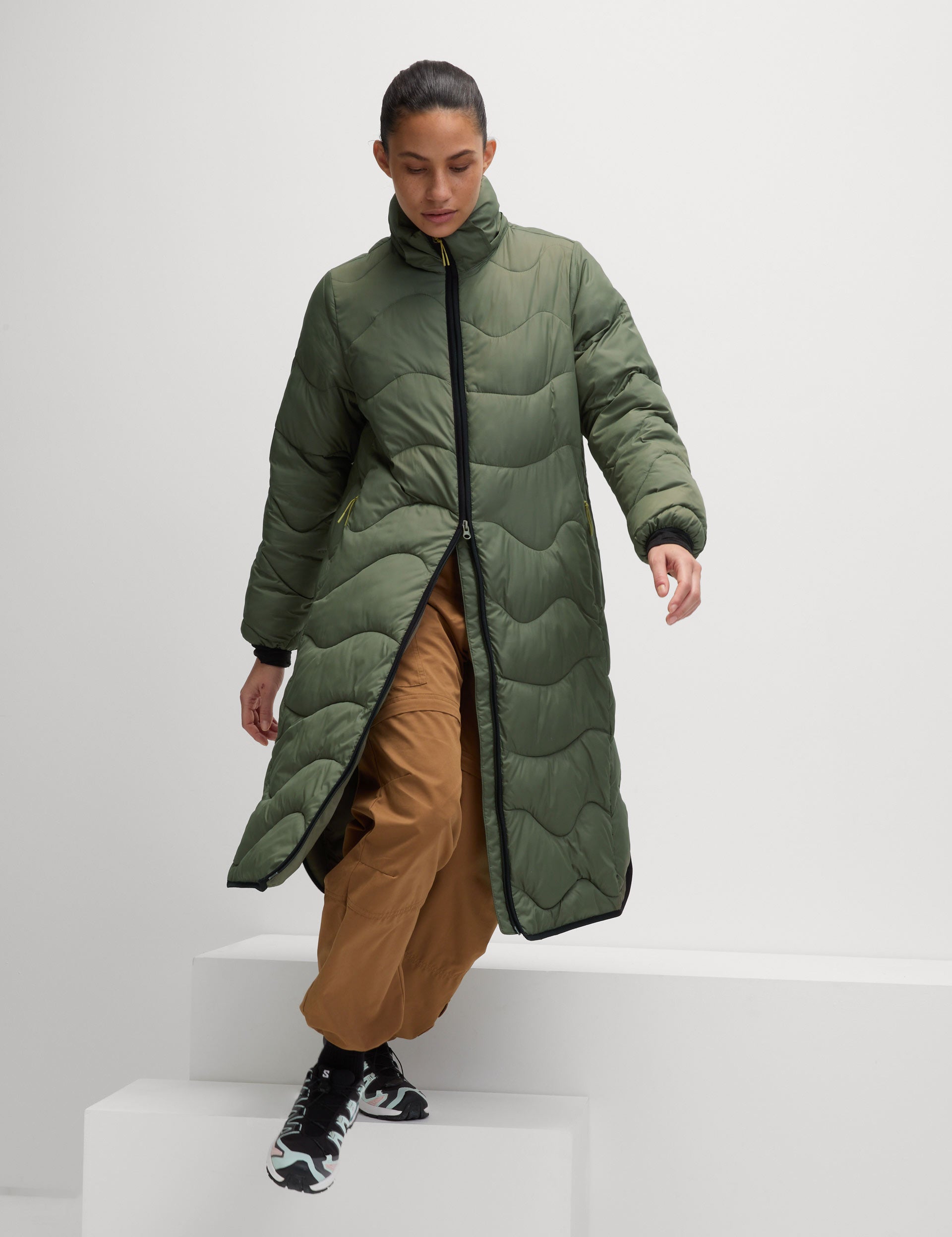 Stormwear Quilted Hooded Longline Puffer Coat for Women - Warm Winter Jacket, Waterproof Windbreaker, Dark Khaki - Perfect for Snowboarding, Skiing & Cold Weather Outdoor Activities
