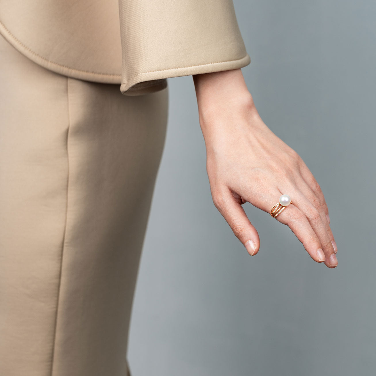 18K Gold Diamond Freshwater Pearl Ring for Women - Elegant Si Dian Jin Design | Perfect for Weddings, Anniversaries & Special Occasions