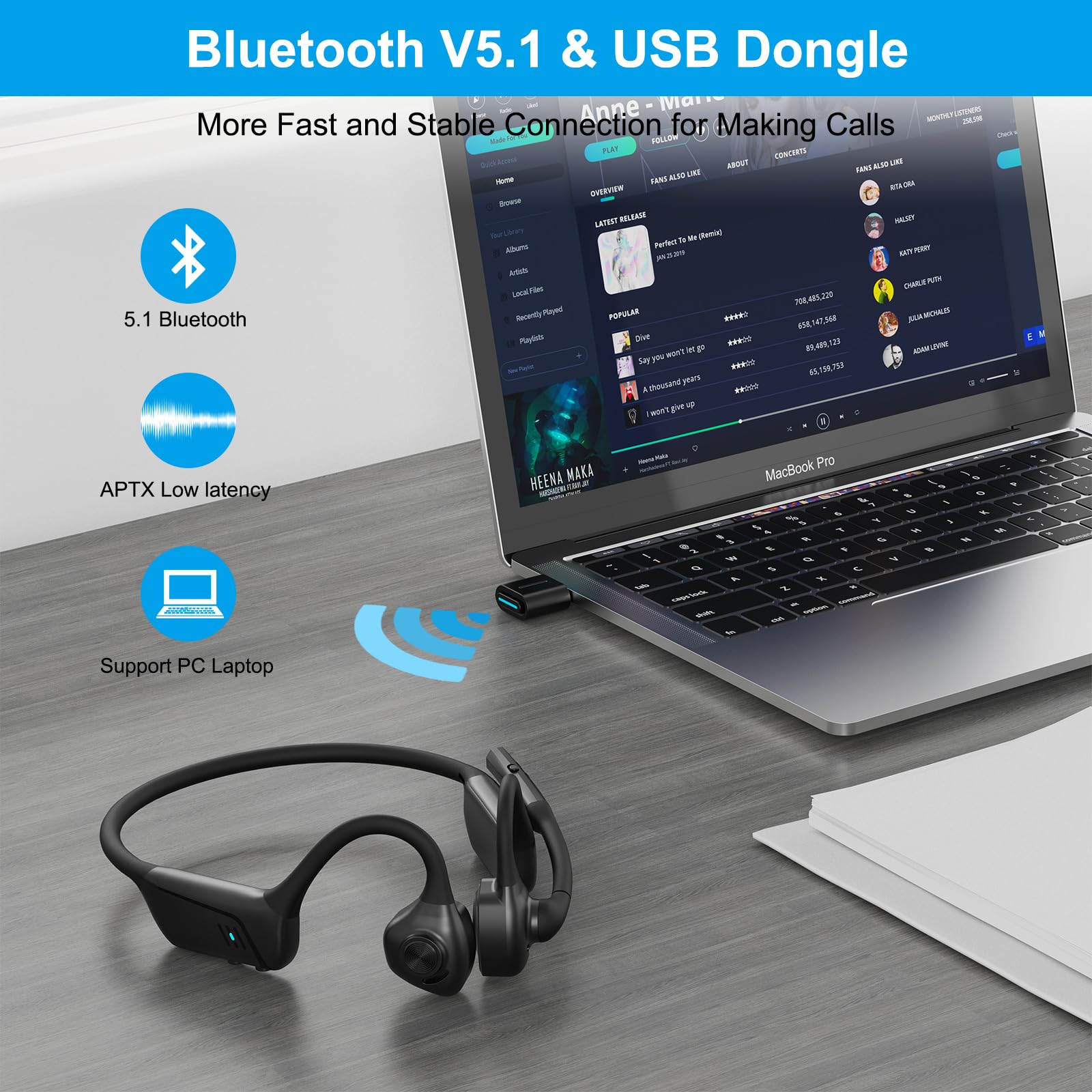 Open Ear Wireless Bluetooth Headset with Mic - Dual Connection Hands-Free Headphones for Business, PC, PS4, PS5 - Perfect for Online Teaching, Meetings & Call Centers