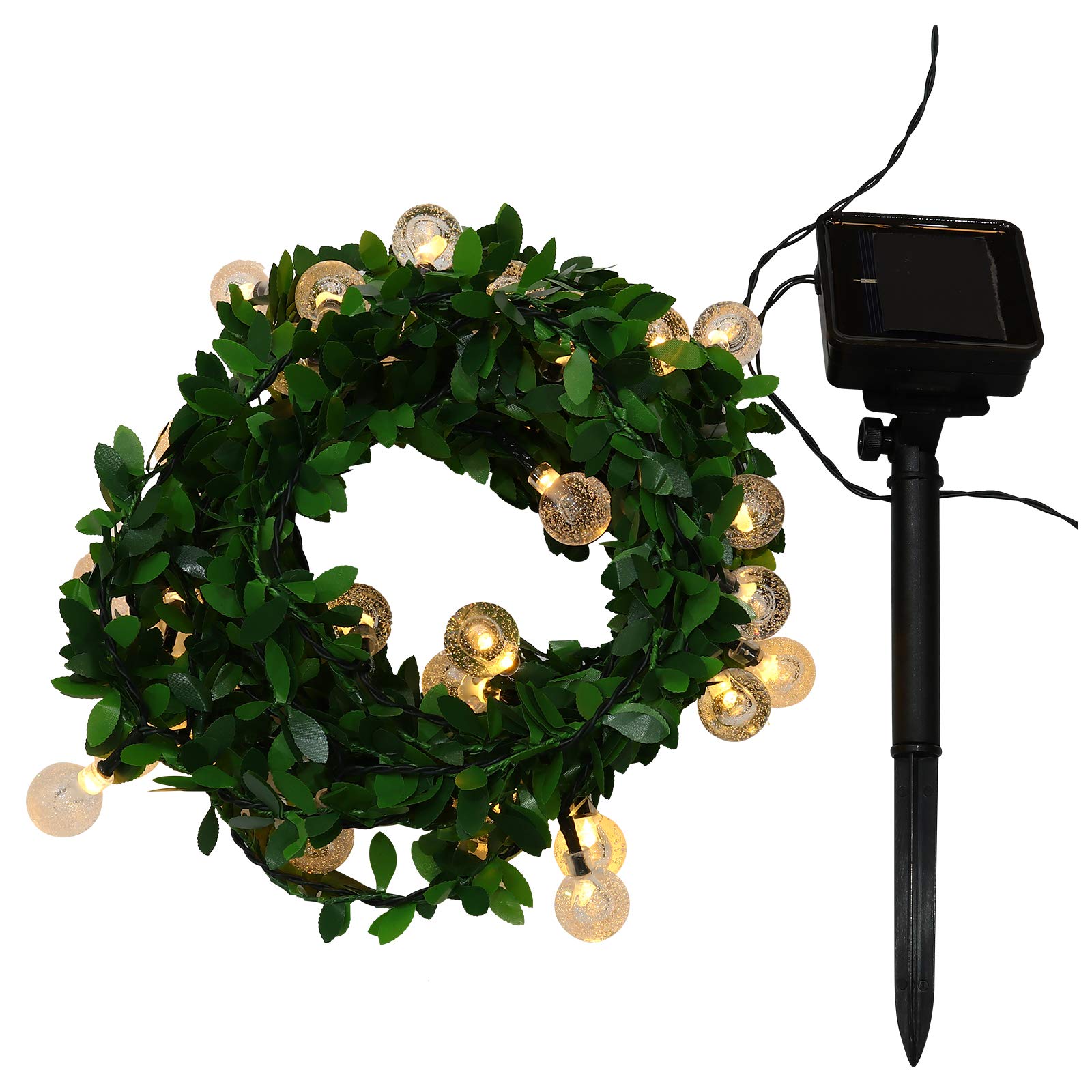 Solar LED String Lights with Simulated Leaf Rattan Design - Outdoor Christmas Decoration for Patio, Garden, and Holiday Party Lighting