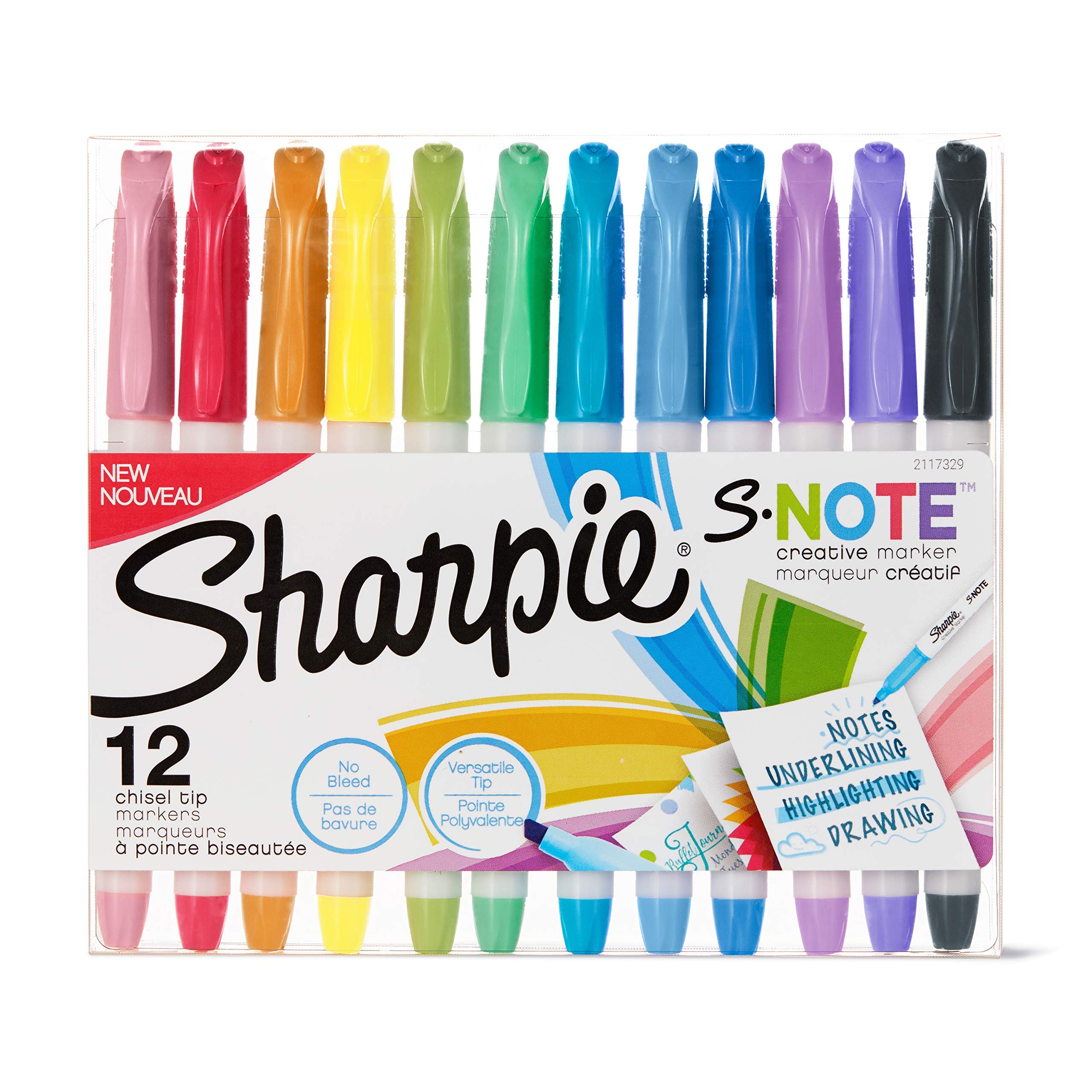 S-Note Creative Markers & Highlighters - 12 Pack Assorted Colors with Chisel Tip - Perfect for Note Taking, Journaling, Art Projects & Office Use