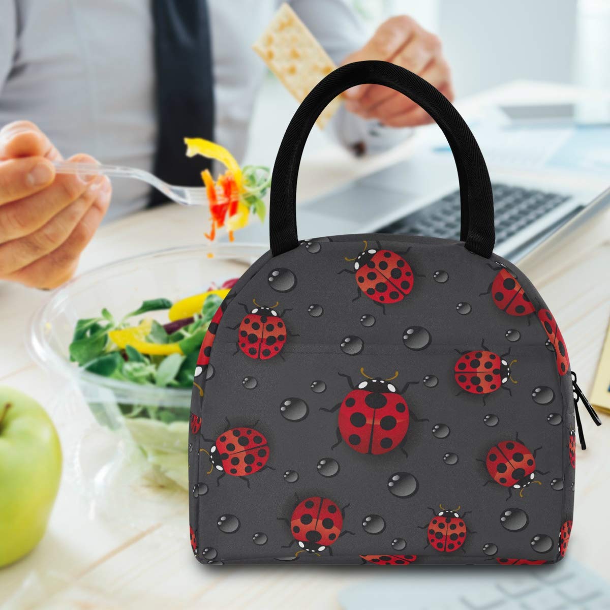 Blueangle Insulated Lunch Bag for Women - Red Ladybugs Design, Thermal Lunch Tote Bag for Work, School & Picnics | Leakproof Cooler Box for Students & Office Professionals