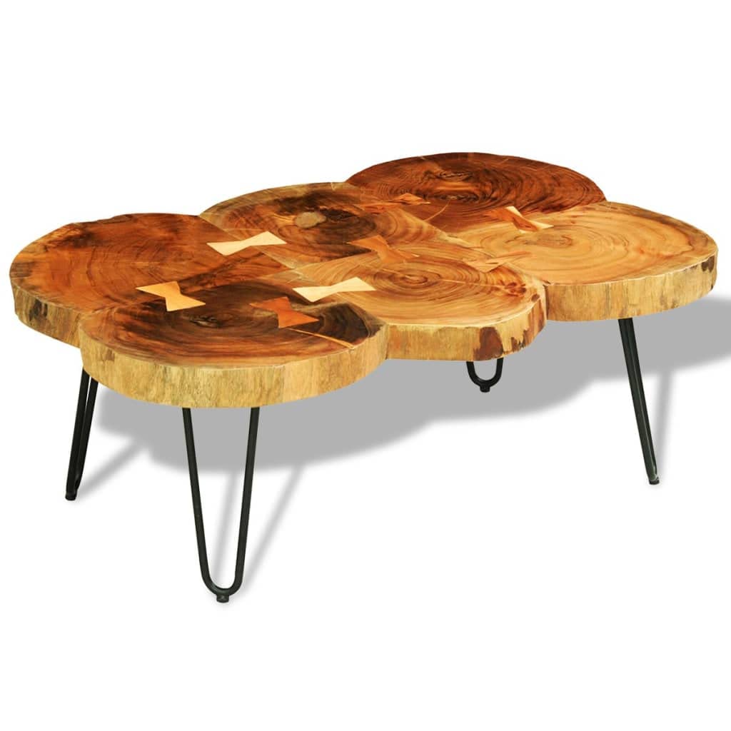 FAMIROSA 13.8 Inch Coffee Table with 6 Trunks - Solid Sheesham Wood End Table for Living Room, Bedroom & Office - Rustic Modern Furniture for Home Decor