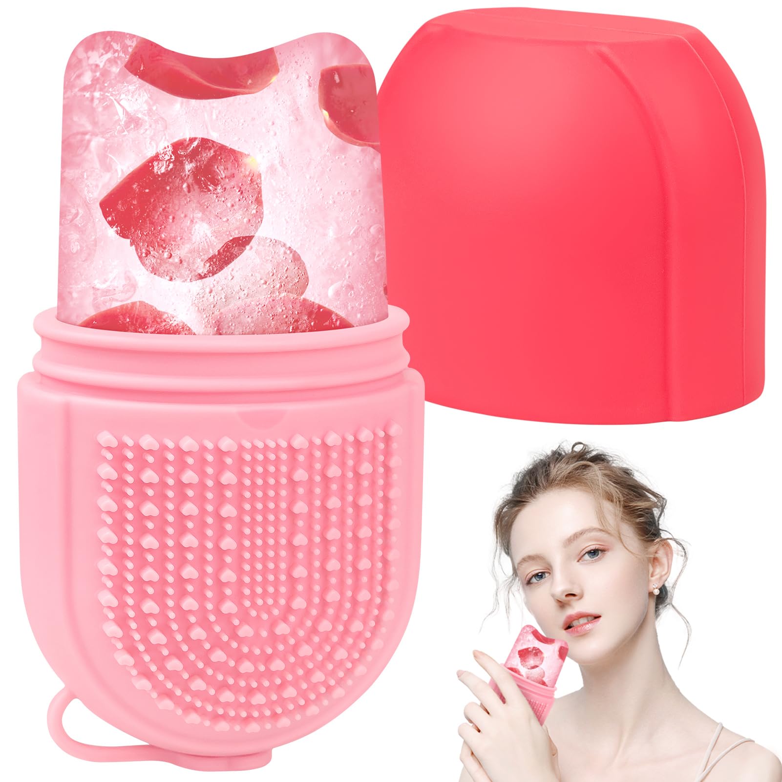 QiqaMole Reusable Silicone Ice Face Roller & Eye Mold - Skin Toner, Puffiness Reducer, Acne Treatment for Glowing Skin (Pink) | Perfect for Morning Routine, Spa Day & Post-Workout Skin Care