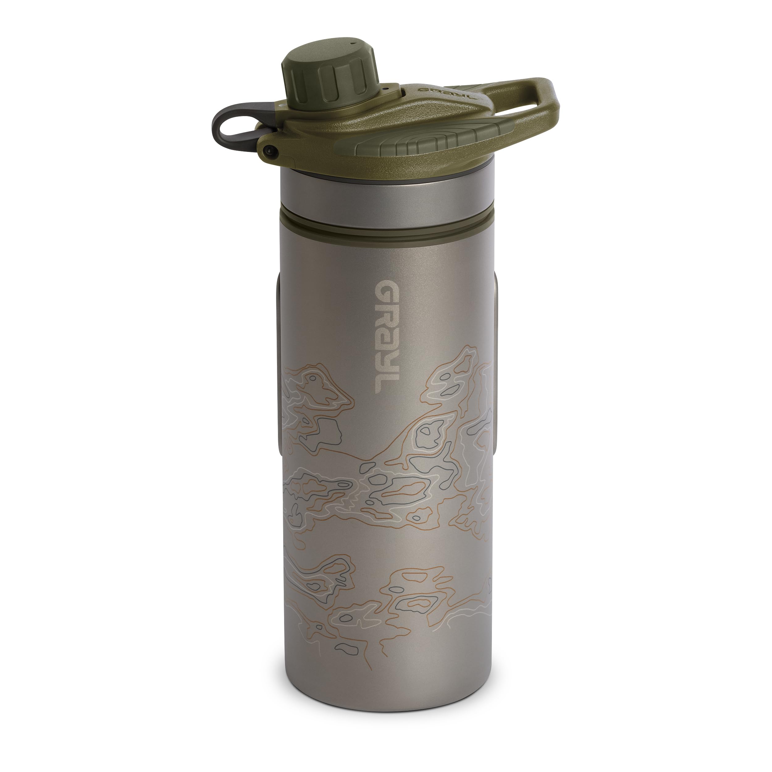 GRAYL GeoPress Titanium 24 oz Water Purifier Bottle - Portable Water Filter for Hiking, Camping, Survival & Travel - Olive Drab - Perfect for Outdoor Adventures, Emergency Preparedness & Backpacking