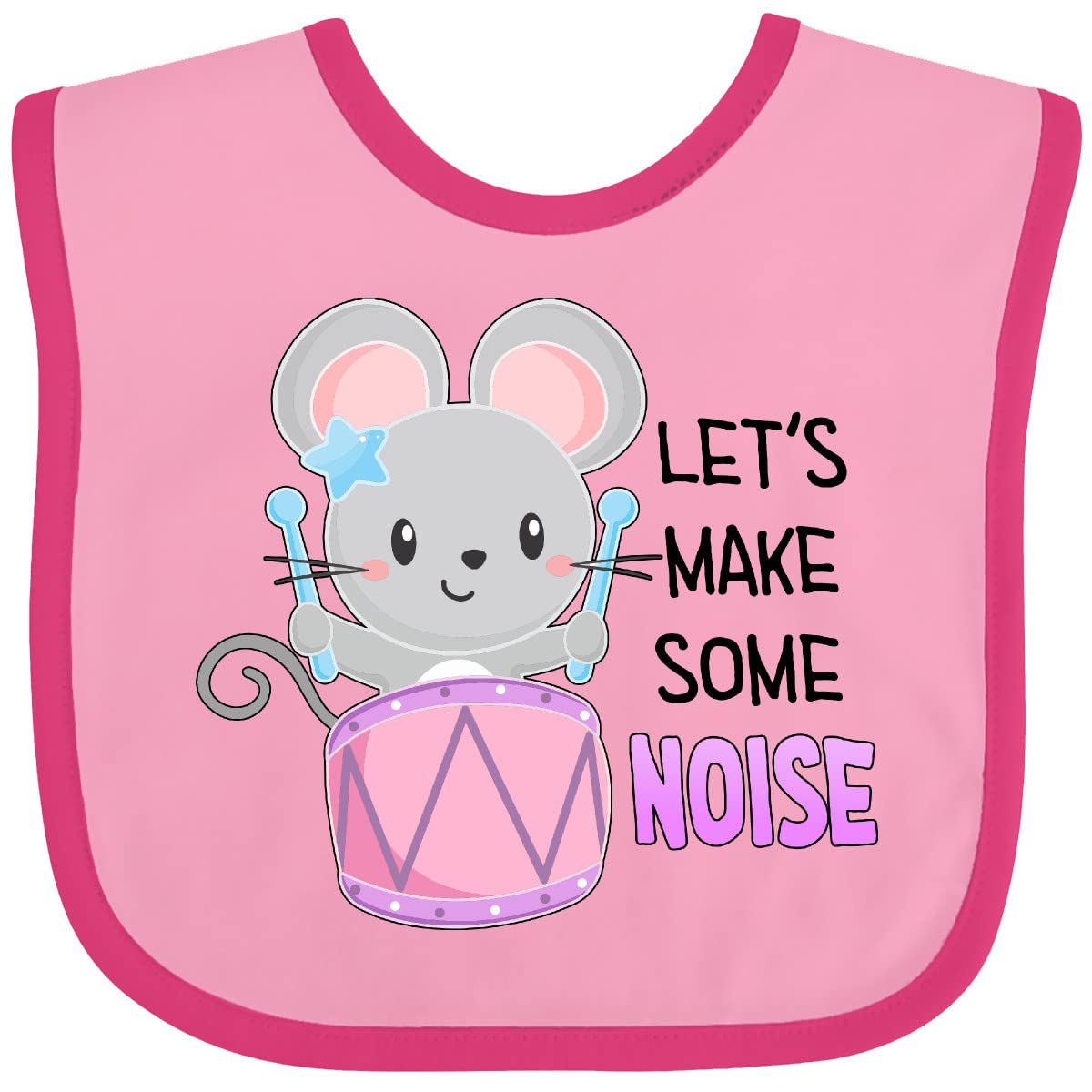 Inktastic Let's Make Some Noise Cute Mouse Drummer Baby Bib - Soft Cotton Drool Bib for Infants & Toddlers - Perfect for Feeding, Playtime & Music-Themed Parties