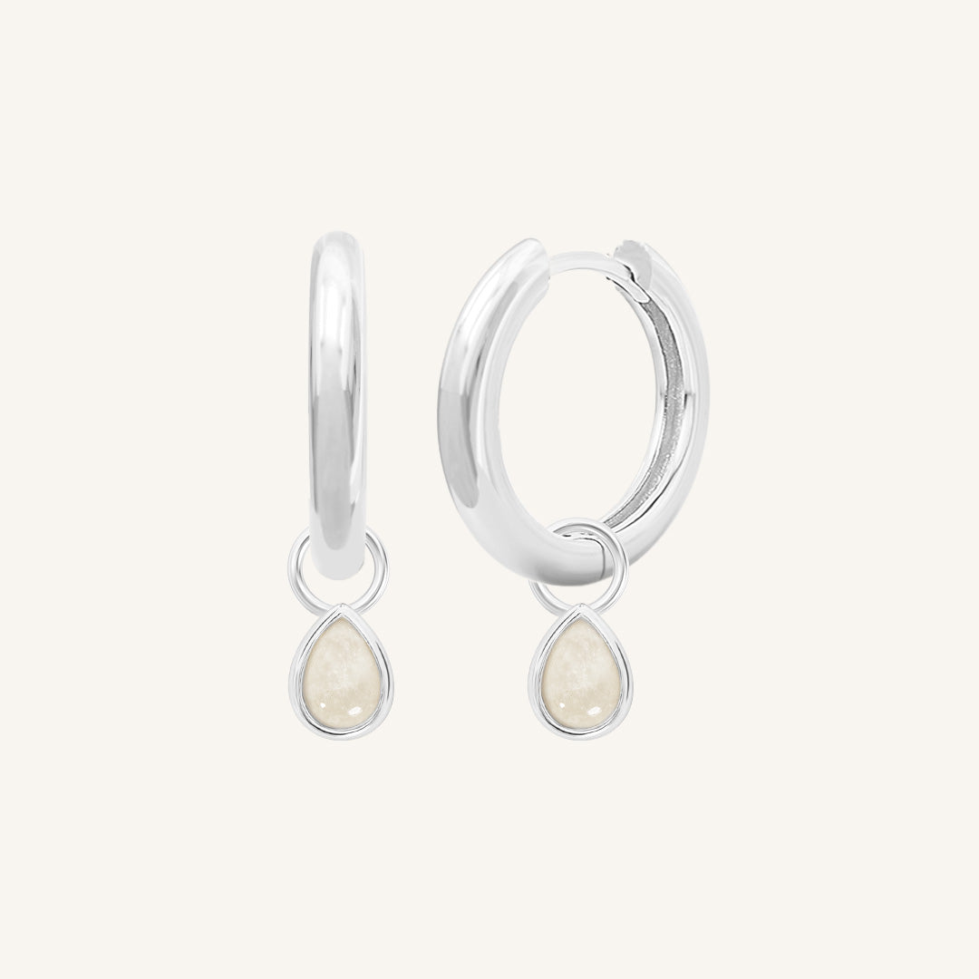 Moonstone Trove Charm Hoops - Elegant Sterling Silver Earrings for Women | Perfect for Boho Chic Style & Everyday Wear