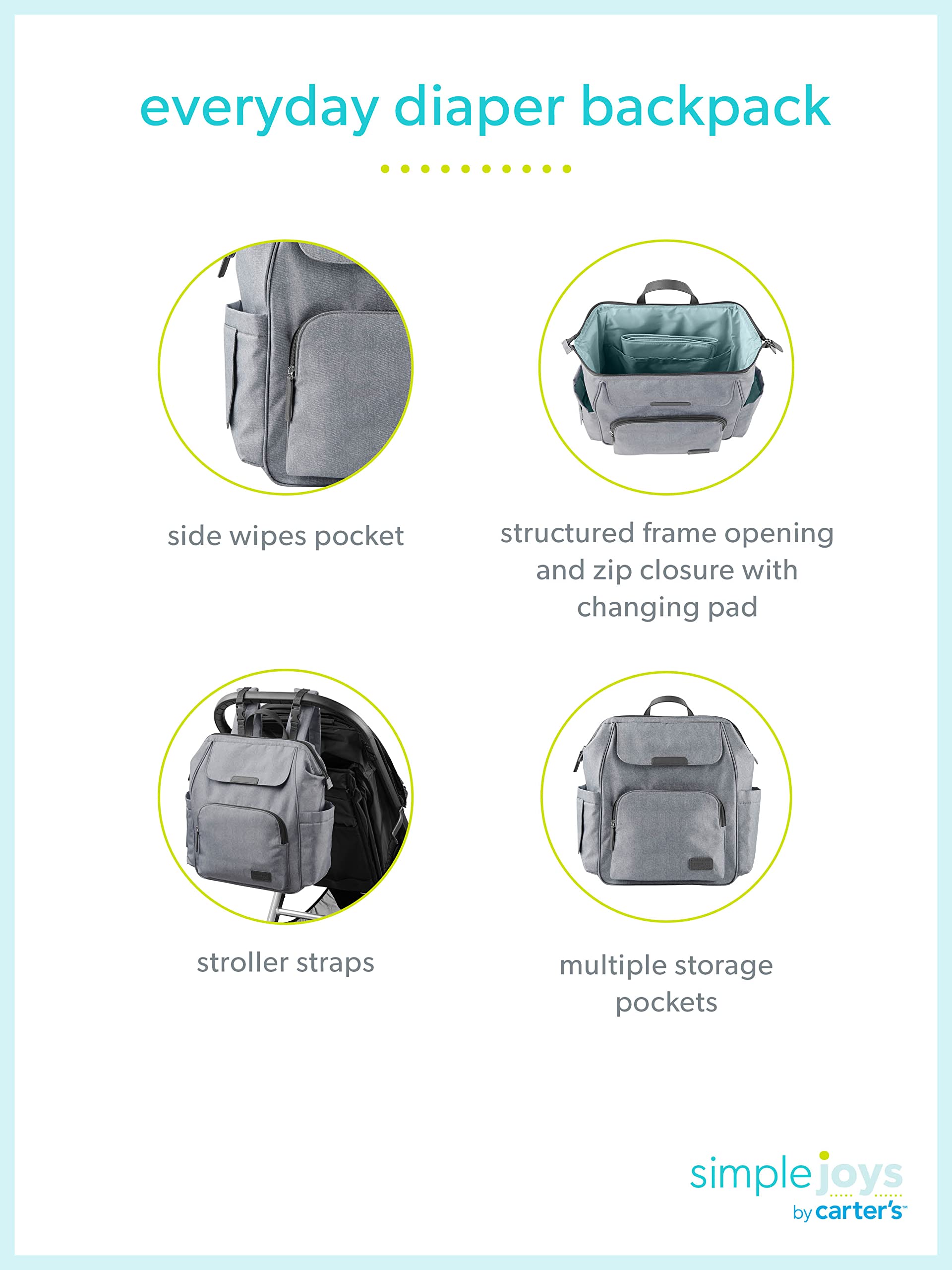 Carter's Simple Joys Unisex Baby Diaper Backpack - Waterproof, Spacious & Lightweight for Everyday Use | Perfect for Travel, Daycare & On-the-Go Parents