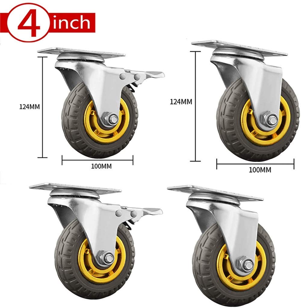 Heavy Duty Swivel Casters with Brake - 800kg Load Capacity, Industrial Plate Wheels for Furniture & Transport, Double Bearings (75mm/100mm) - Set of 4 - Perfect for Warehouse Carts, Office Chairs & Moving Equipment