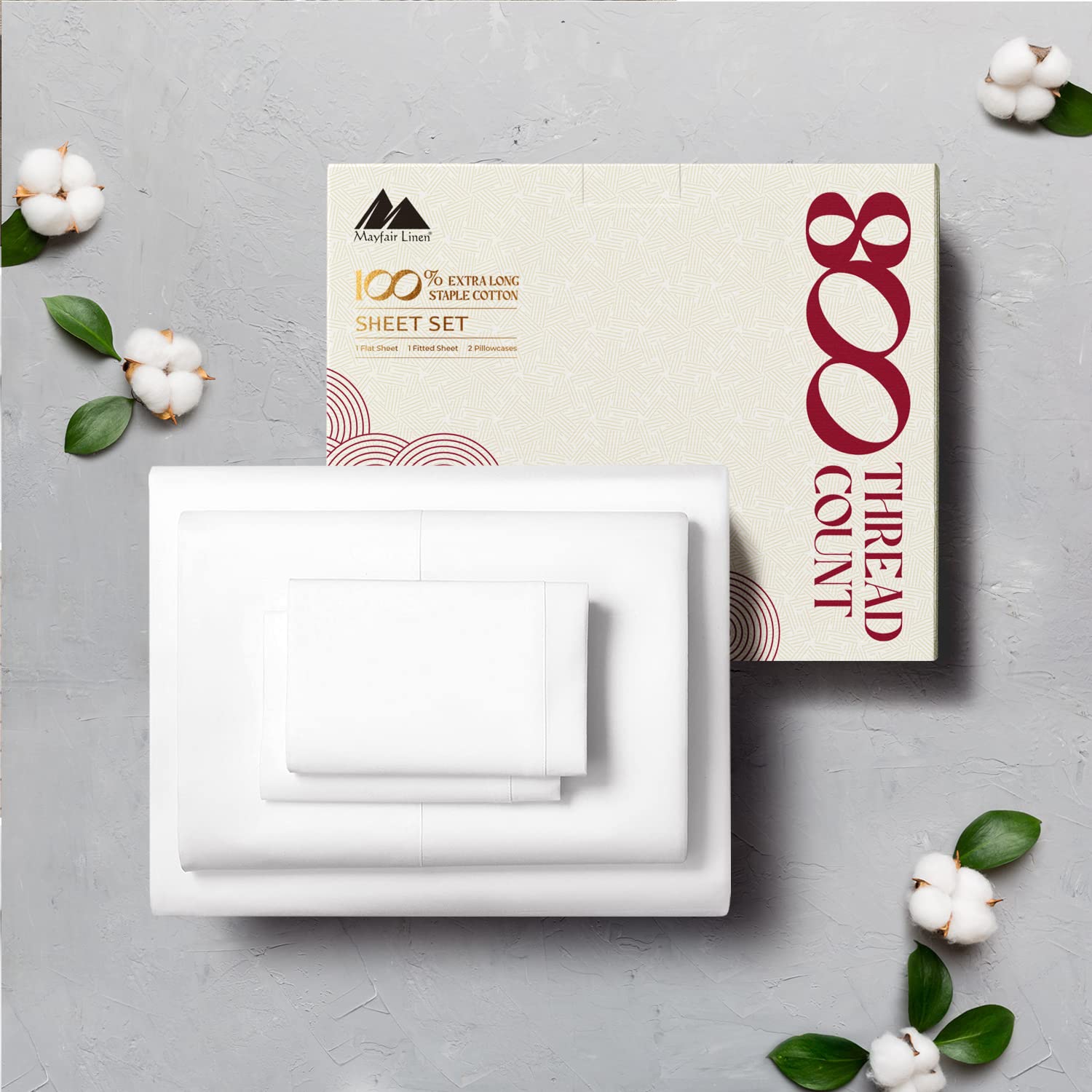Luxury 100% Egyptian Cotton King Size Sheet Set - 800 Thread Count 6-Piece Hotel Quality Bedding, Sateen Weave Deep Pocket 16
