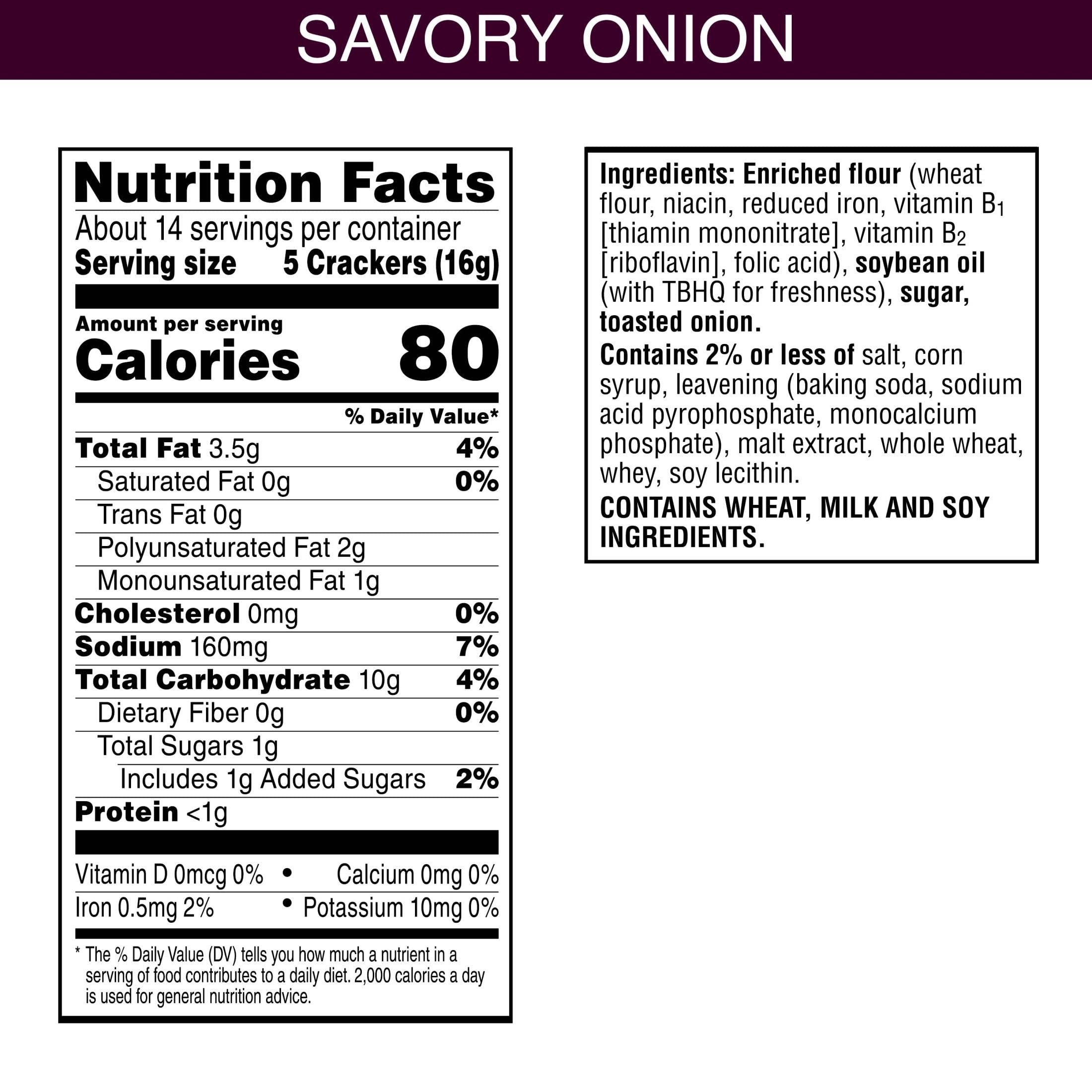 Toasted Onion Crackers - 8oz Box (Pack of 1) | Crunchy Party Snacks, Lunchbox Treats & Savory Onion Flavored Crackers | Perfect for Gatherings, School Lunches & Office Snacks