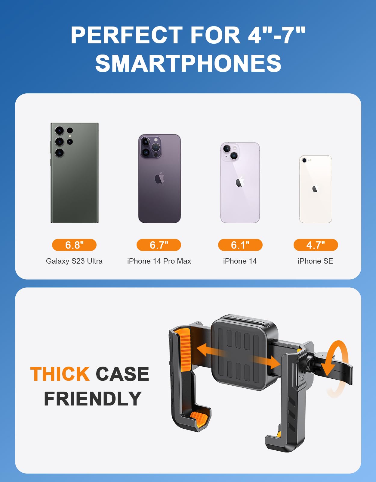 TEUMI Bike Phone Mount - Universal Motorcycle & Bicycle Handlebar Phone Holder for iPhone 16 Pro Max, Samsung S24 Ultra (4.7”-7” Phones) | Camera-Friendly Design | Super Sturdy Scooter Phone Clip | Perfect for Cycling, Commuting & Outdoor Adventures