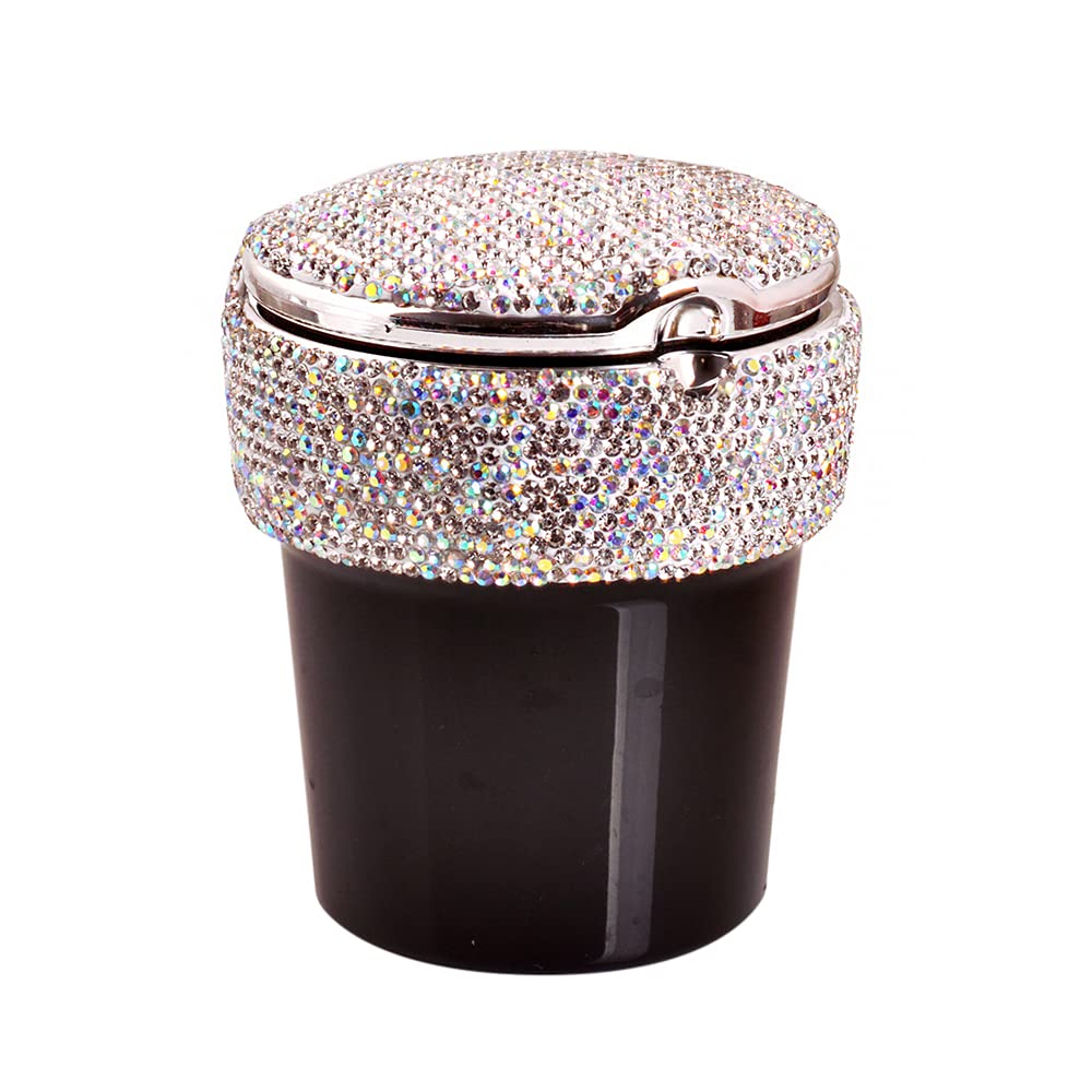 **iKASUS Rhinestone LED Car Ashtray with Lid – Smokeless, Windproof Multifunctional Storage Box for Car, Home, Office & Travel | Interior Accessories & Trash Can (Choose Color)**    **Usage Scenarios:** Perfect for cars, home decor, office spaces, and outdoor trips—keeps your space clean and stylish while preventing smoke and ash spills.
