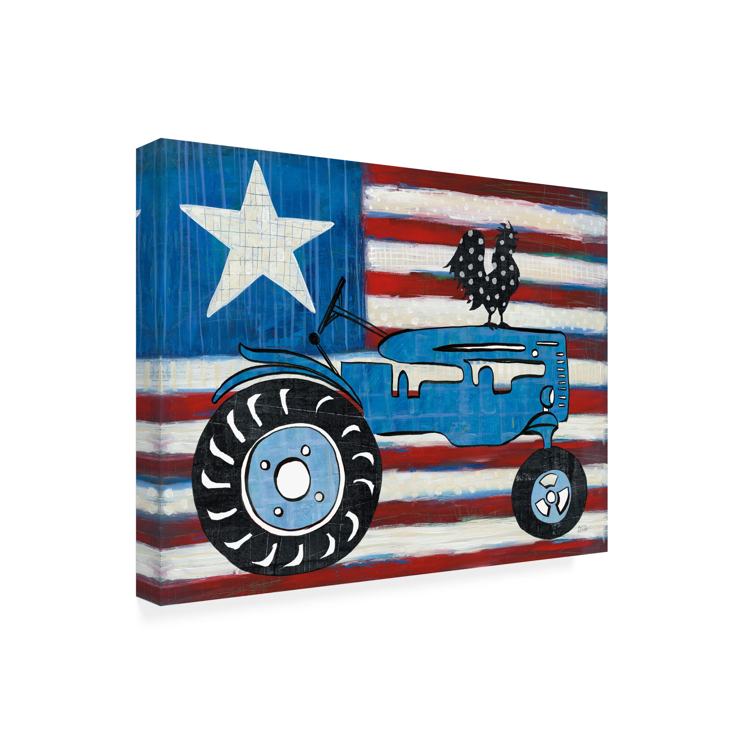 Trademark Fine Art 'Modern Americana Flag with Tractor' Canvas Wall Art by Melissa Averinos - Perfect for Farmhouse Decor, Country Living Rooms & Patriotic Home Office