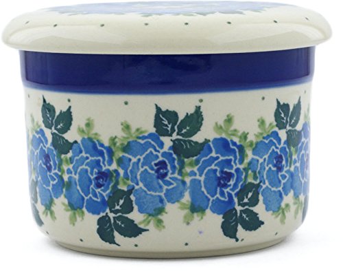 Authentic Polish Pottery 4¼-inch Butter Dish - Handmade Ceramika Artystyczna Blue Garland Design | Comes with Certificate of Authenticity | Perfect for Kitchen, Dining Table & Gift Giving