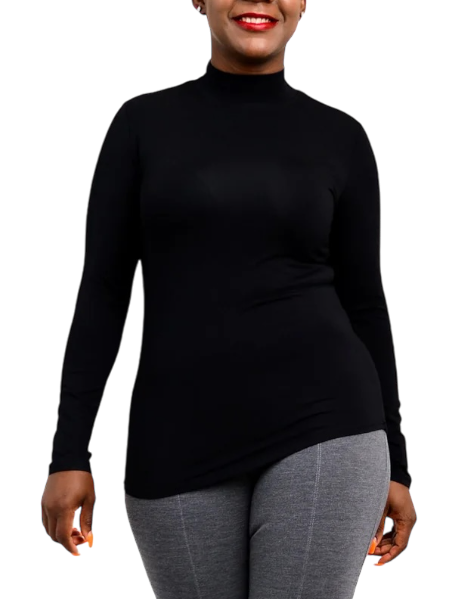 Tonya Black Bamboo Mock Neck Top - Soft & Breathable Women's T-Shirt for Casual Wear & Layering