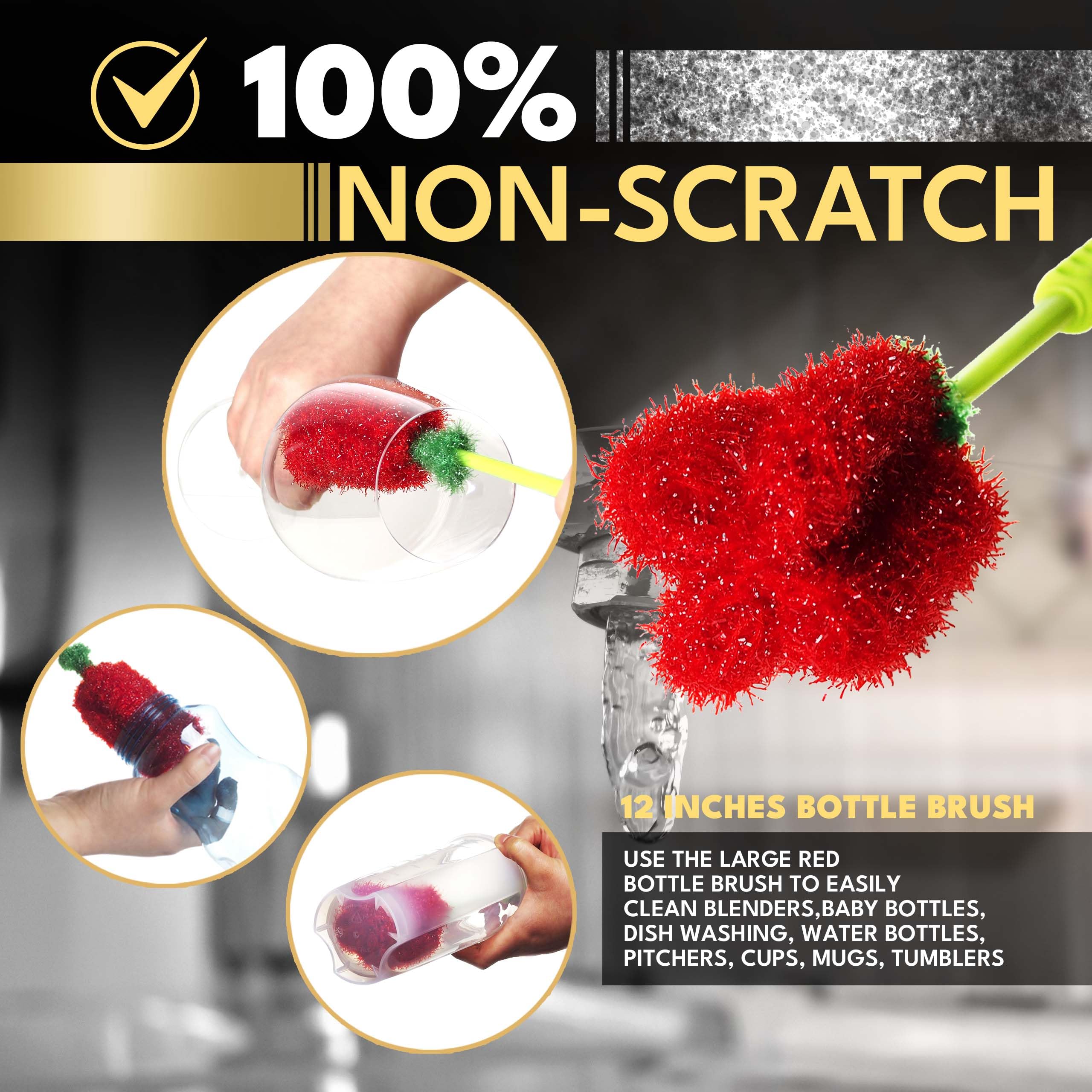 3-in-1 Long Bottle Brush Cleaner Set with Straw Brushes - Thick & Thin Dish Brush Kit for Baby Bottles, Water Bottles, Mugs & Tumblers - Perfect for Nursery, Kitchen & Travel Cleaning Needs
