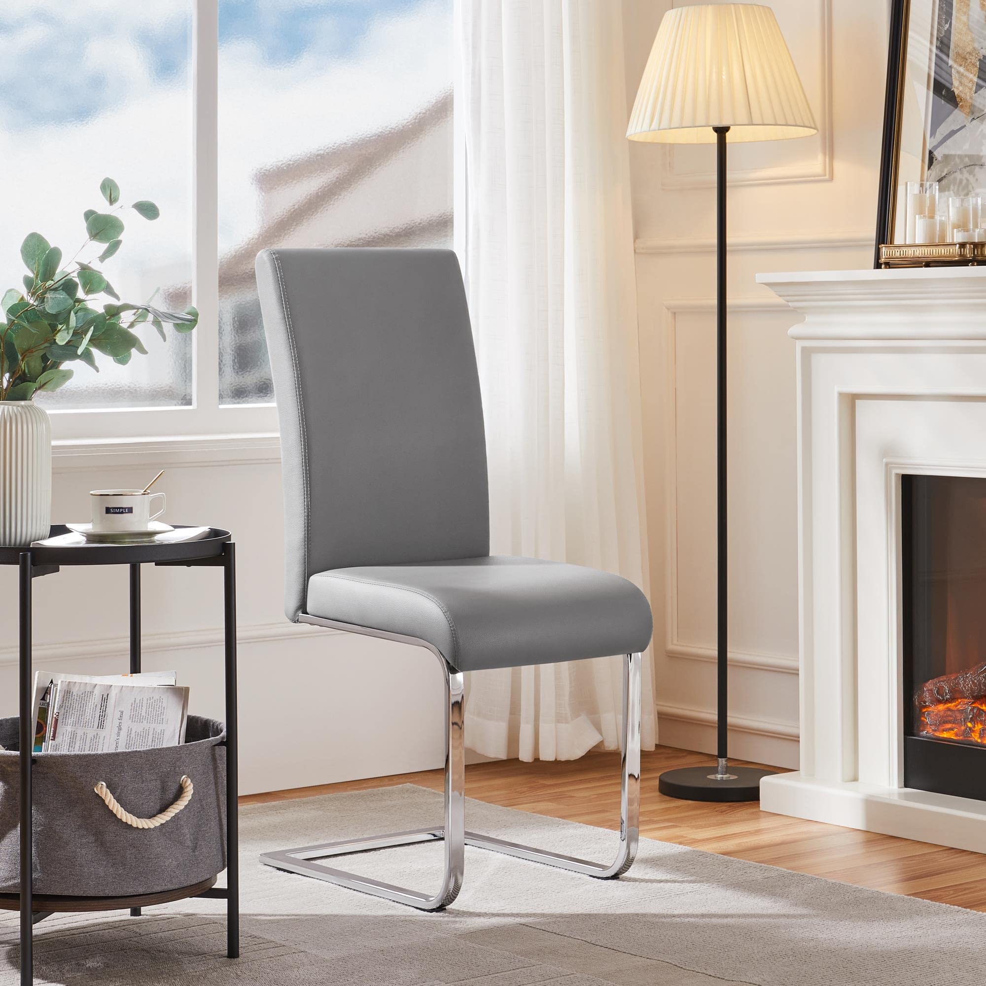 Yaheetech 4-Piece Light Gray Leather Dining Chairs - Armless Upholstered Side Chairs with Metal Legs & High Back for Kitchen, Dining Room, Living Room | Comfortable Seating for Family Meals, Entertaining Guests & Home Decor