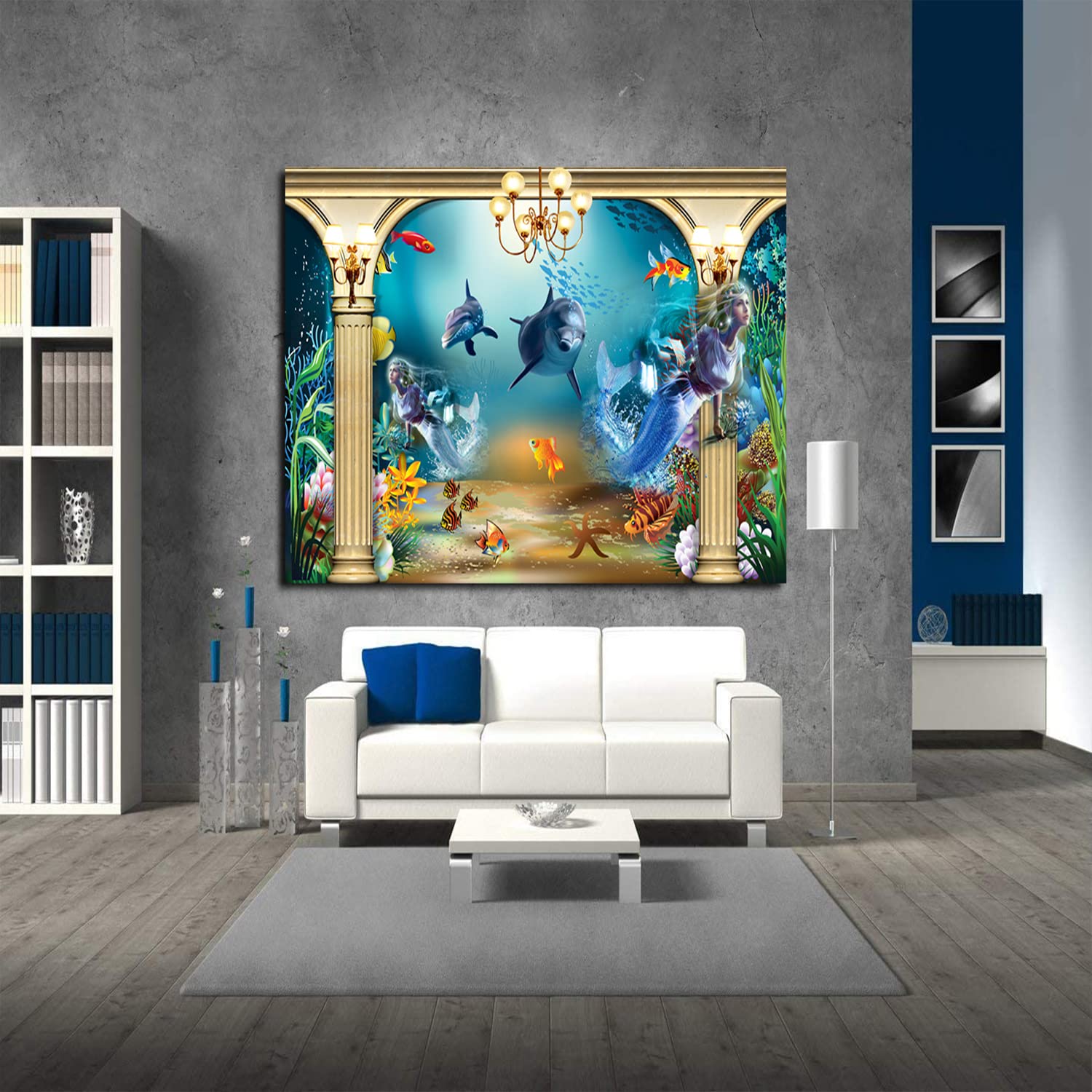 Dolphin Canvas Art - Ocean Themed Framed Wall Painting for Home, Office & Bedroom Decor - Ready to Hang - Perfect for Coastal, Nautical & Beach House Themes