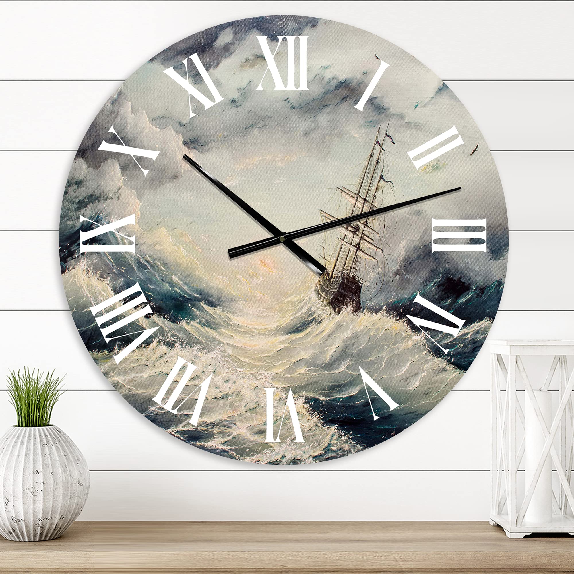 Struggle with The Elements Nautical Coastal Wall Clock - Large Landscape Nature Decor for Living Room, Bedroom & Office | Perfect for Beach House & Coastal Theme Decor