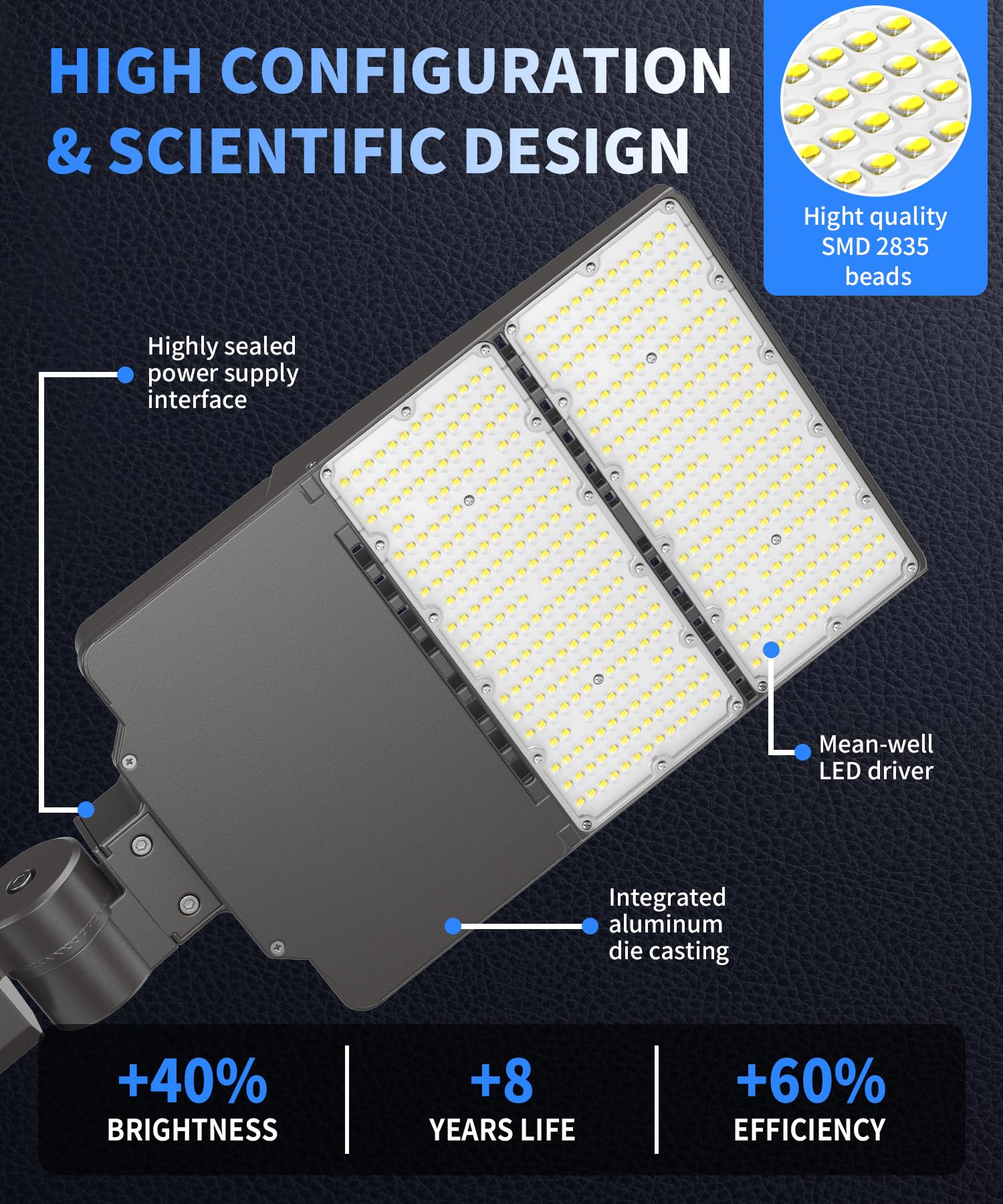 300W LED Parking Lot Light - Dusk to Dawn Outdoor Street Lighting with Photocell Sensor, 6500K Daylight White, Waterproof Commercial Flood Light with Adjustable Arm Mount - Perfect for Parking Lots, Warehouses, Gas Stations & Building Exteriors
