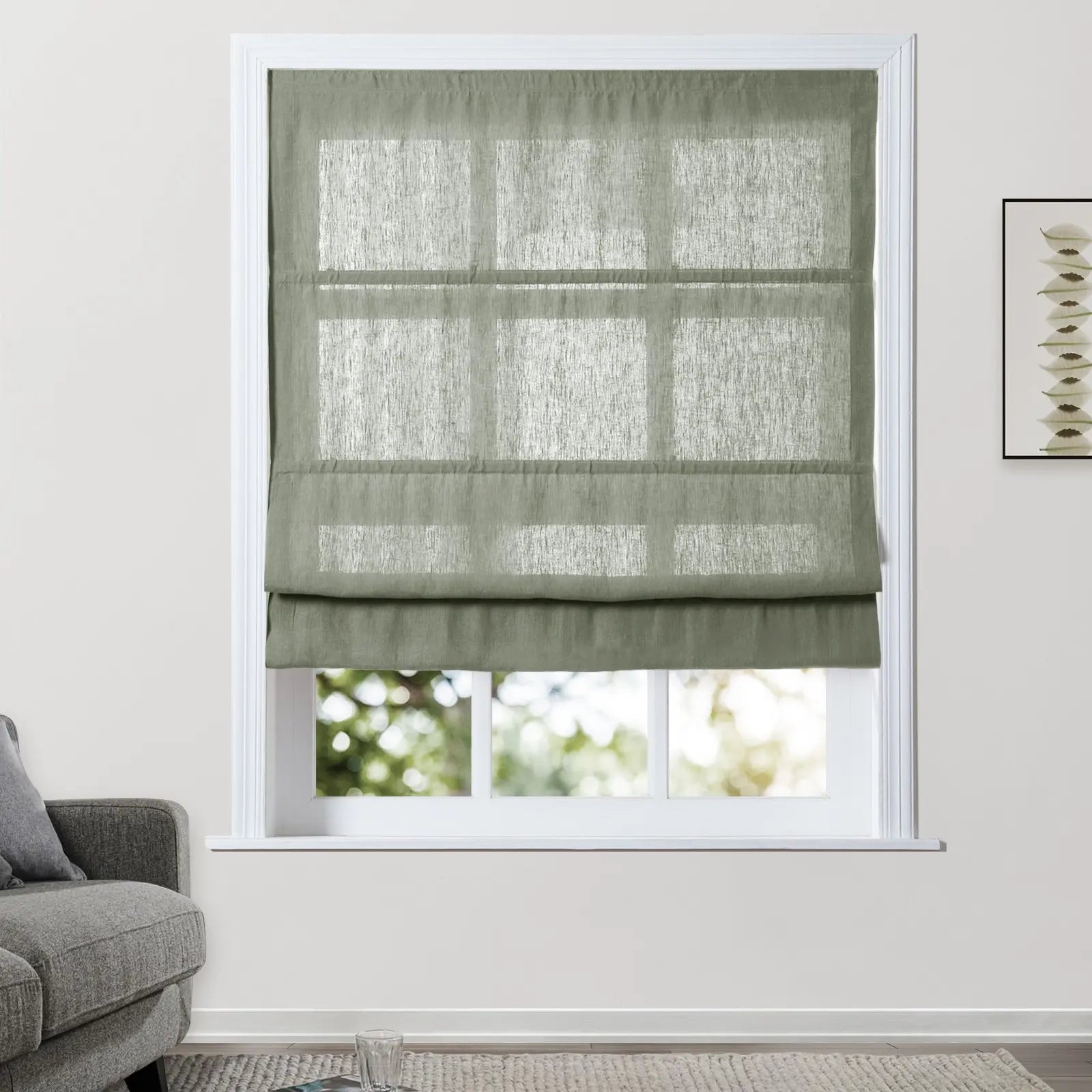 Premium Belgian Linen Cordless Roman Shades - Blackout Window Treatments for Bedroom & Living Room - Plus Size Custom Window Coverings