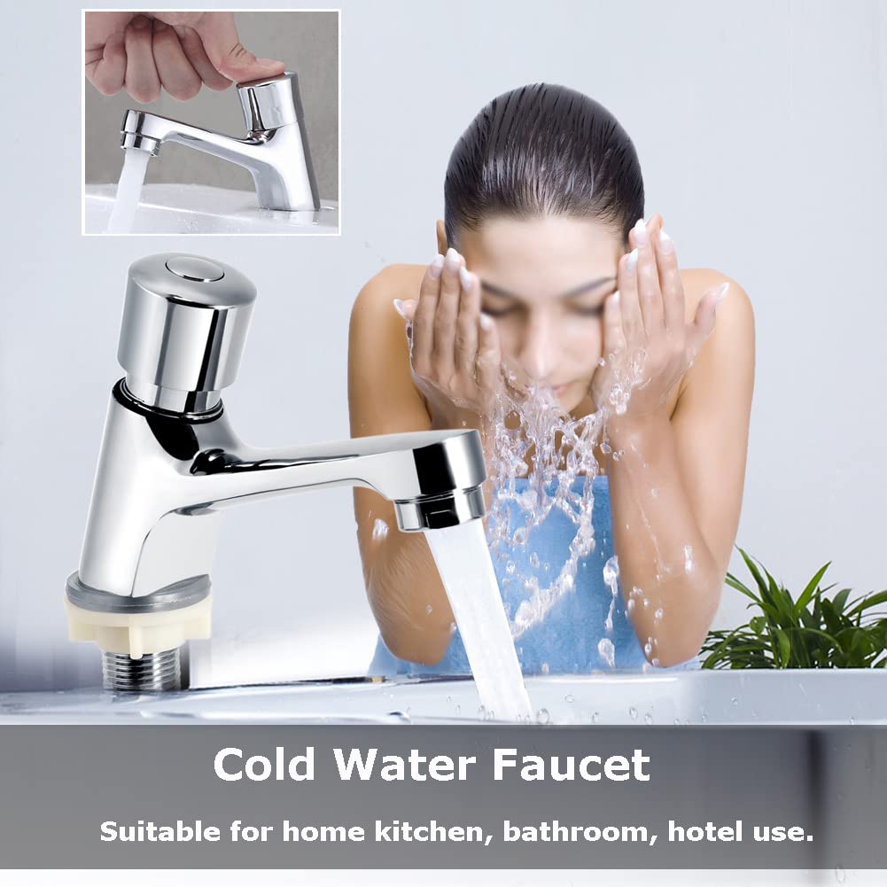 Chrome Plated Self-Closing Time Delay Faucet - Water Saving Basin Sink Tap for Public Kitchen & Bathroom | Ideal for Home, Hotel, Restaurant & Commercial Use | Perfect for Water Conservation & Hands-Free Operation