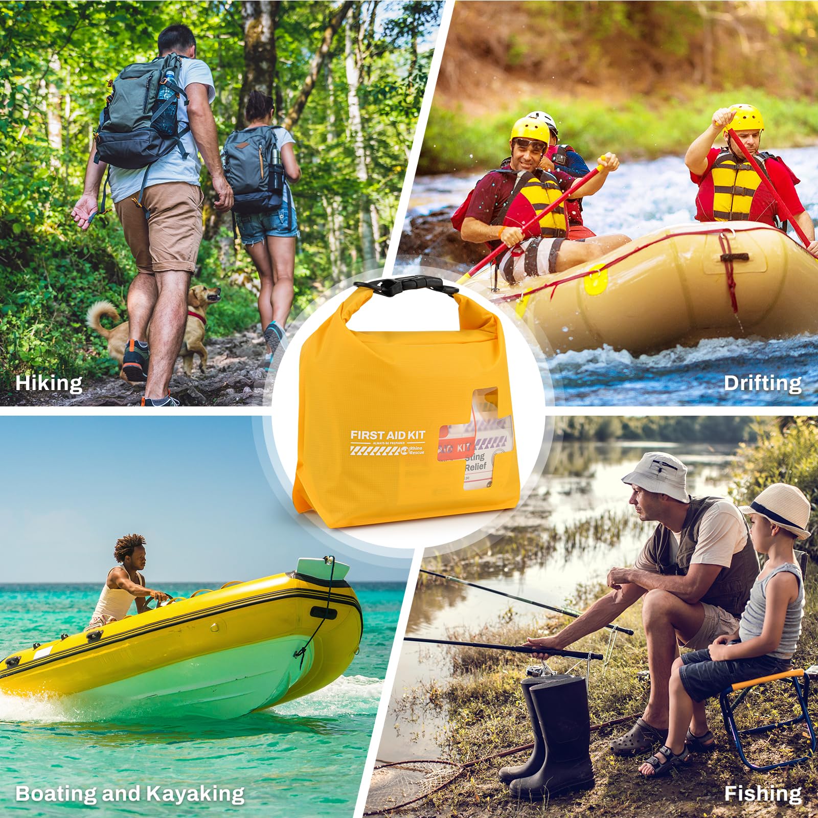 RHINO RESCUE Waterproof First Aid Kit | Lightweight Emergency Dry Bag for Boating, Kayaking, Swimming & Camping | FSA/HSA Eligible Survival Supplies (Red) – Perfect for Outdoor Adventures, Marine Safety & Emergency Preparedness