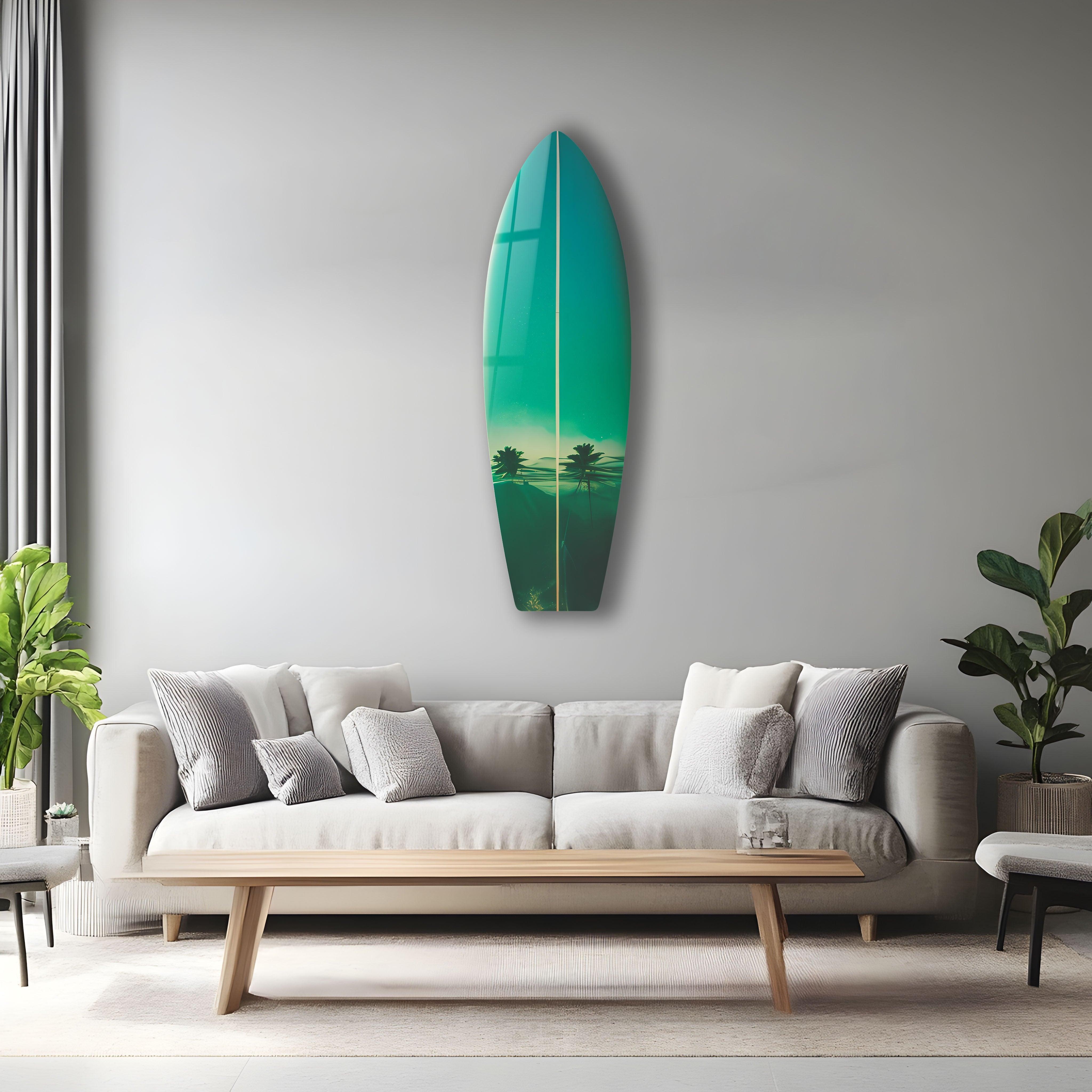 Blue Sky Surfboard Wall Art Decor - Ocean Themed Coastal Home Decor for Beach House, Living Room, Bedroom & Office