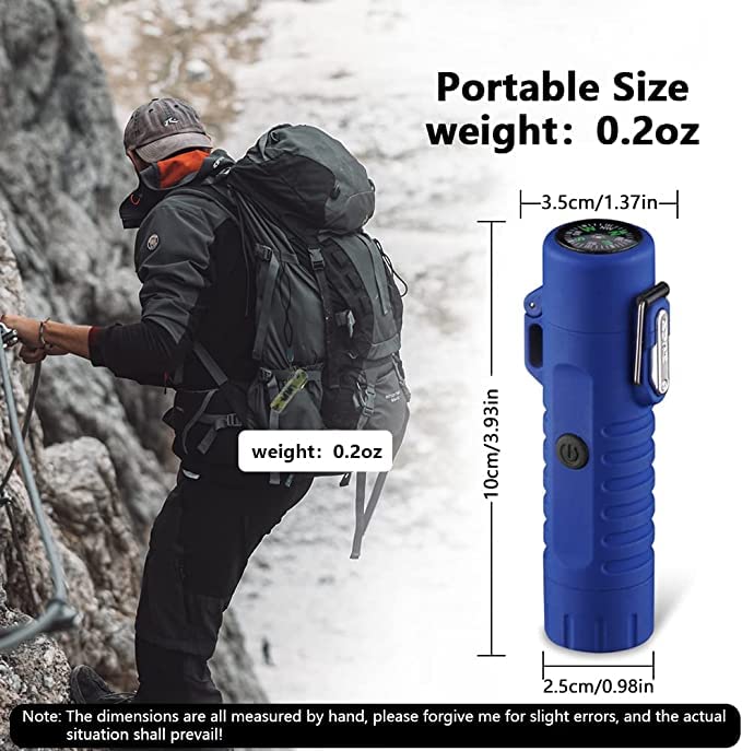 Plasma Windproof Arc Lighter - USB Rechargeable Electric Lighter with Dual Arc, Waterproof & Flameless Design - Perfect for Camping, Hiking, Hunting & Outdoor Survival (3-in-1, Blue) | Great for Lighting Candles, Cigars & Fireplaces in Any Weather Conditions