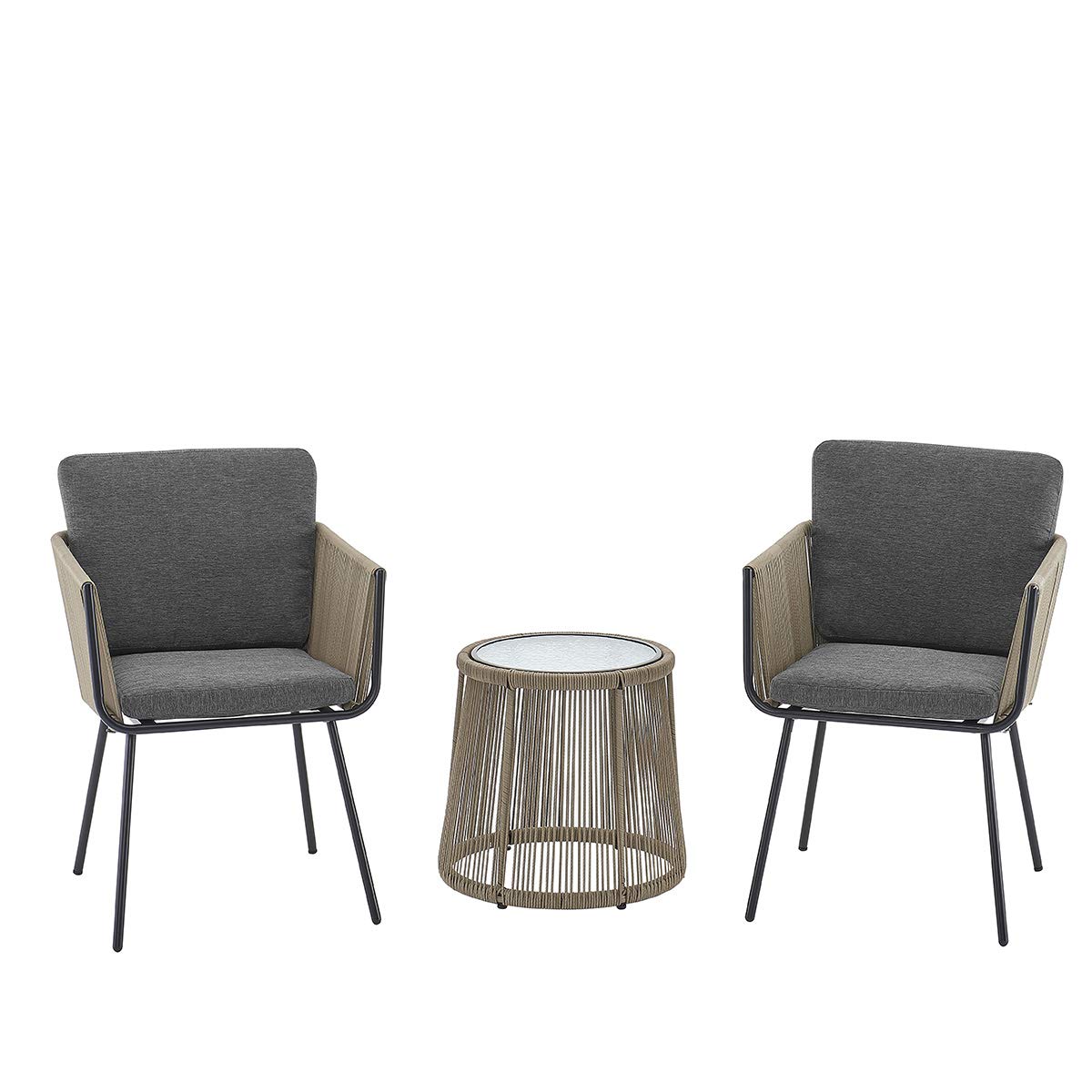 Barton 3-Piece Gray Wicker Patio Furniture Set with Glass Table - Modern Rattan Outdoor Conversation Seating for Garden, Poolside & Backyard Relaxation
