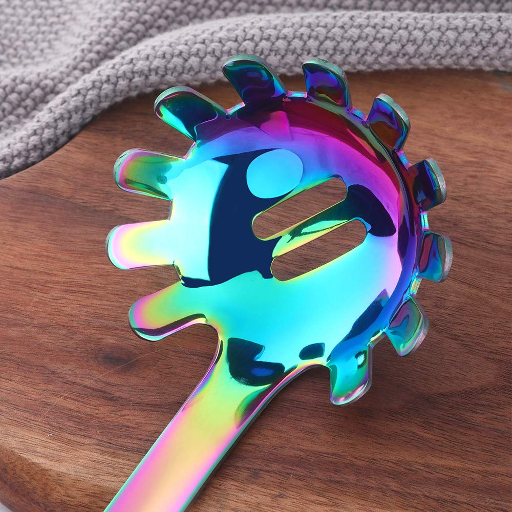 Premium 8-Piece Stainless Steel Kitchen Utensil Set with Titanium Rainbow Coating - Spatula, Slotted Spoon, Potato Masher & Cooking Tools for Baking, Frying & Food Prep - Dishwasher Safe Kitchen Gadgets
