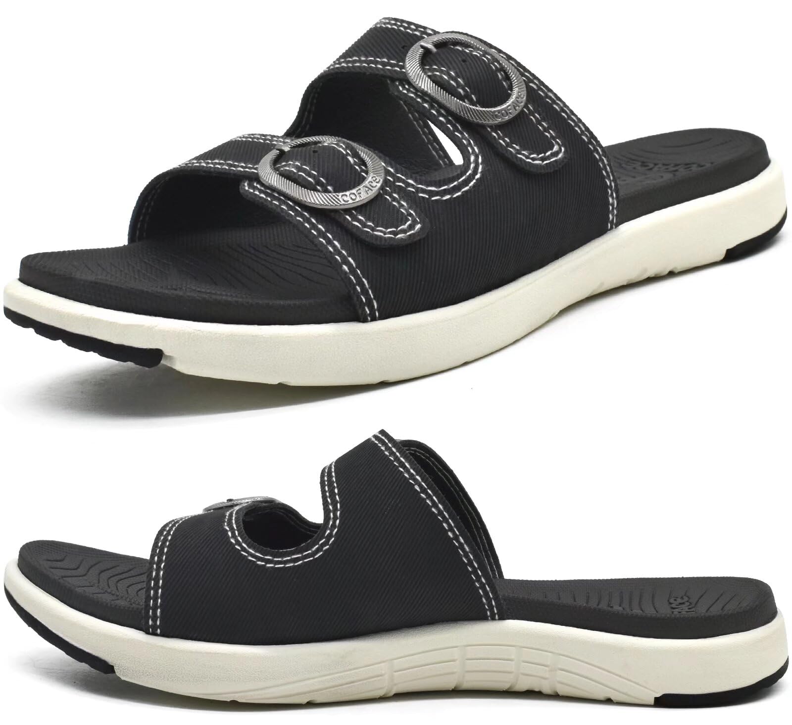 **COFACE Women's Orthotic Slides - Plantar Fasciitis Relief Sandals with Arch Support, Soft Cushion & Adjustable Straps - Comfortable Slip-On Flat Sandals for Yoga, Home, and Casual Wear**
