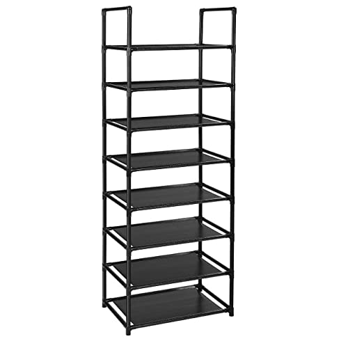 Double Row Shoe Rack - 13mm Sturdy Metal Shoe Shelf Organizer with Dustproof Design for Hallway, Closet & Entryway - Space Saving Shoe Stand Holder (Black, 8 Layers) - Perfect for Small Apartments & Mudroom Organization