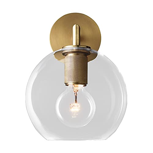 LITFAD Minimalist Clear Glass Globe Shade Sconce Light - 1 Head LED Wall Mount Lamp in Bronze for Kitchen, Restaurant, Bedroom, Foyer & Corridor - Perfect for Ambient Lighting in Modern Homes and Commercial Spaces