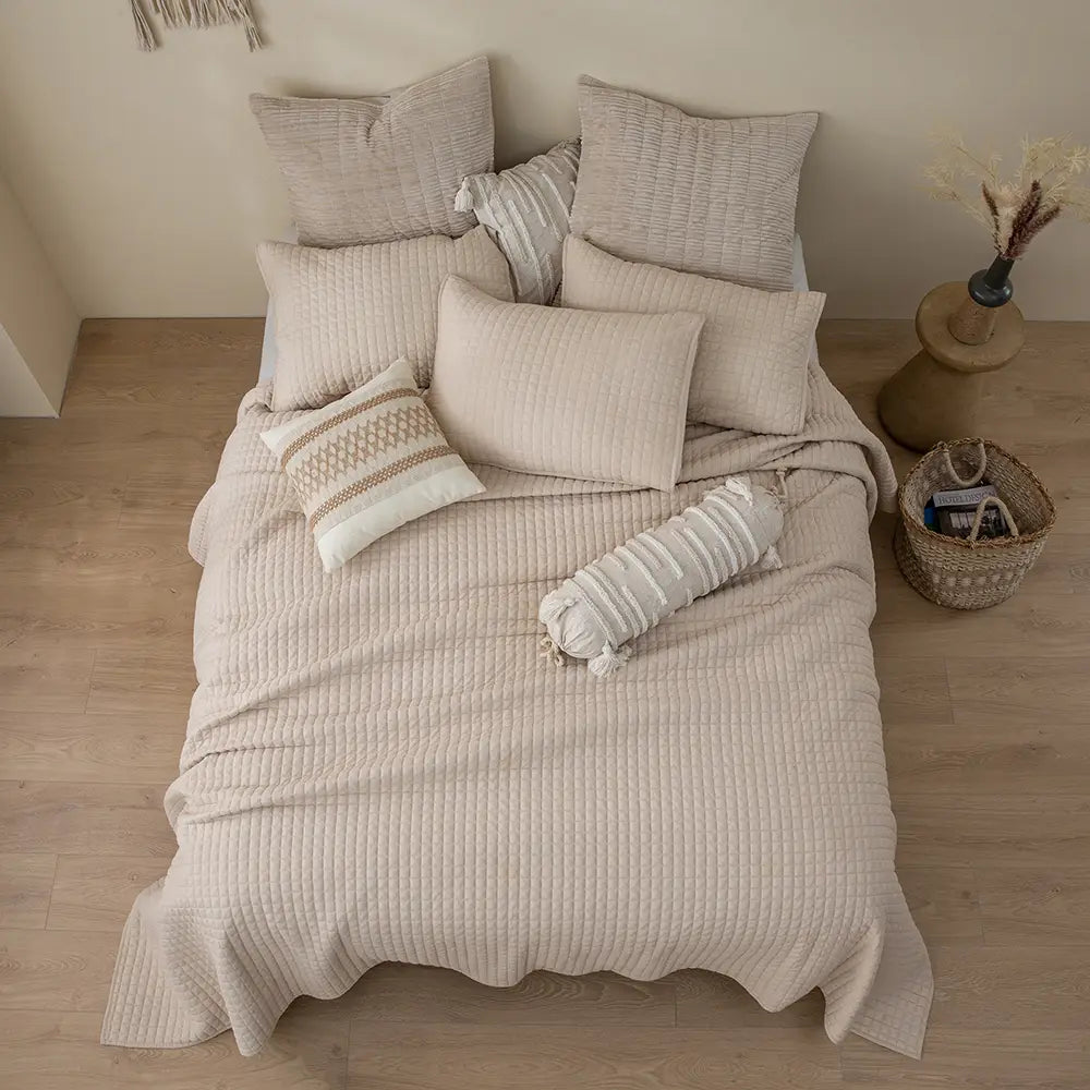 Luxury 3-Piece Cotton Waffle Weave Quilt Set - Soft & Breathable Bedding for All Seasons | Perfect for Master Bedroom, Guest Room & Dorm Decor