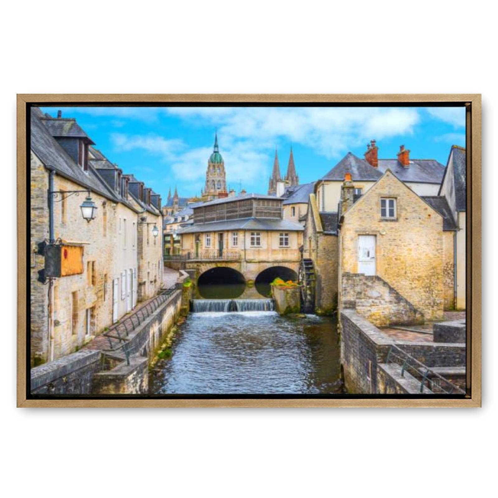 Large Wooden Framed Canvas Wall Art - Scenic Bayeux Normandy France Landscape Painting - Home Decor for Living Room & Bedroom - Ready to Hang - Perfect for Coastal & Farmhouse Interior Design